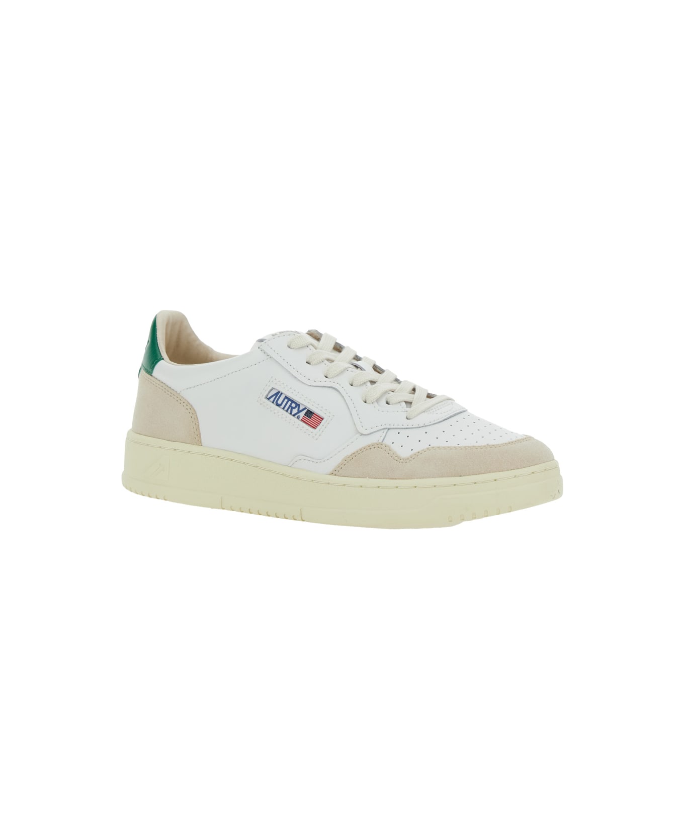 Autry 'medalist' White Low Top Sneakers With Beige Suede Details In Leather Man - White