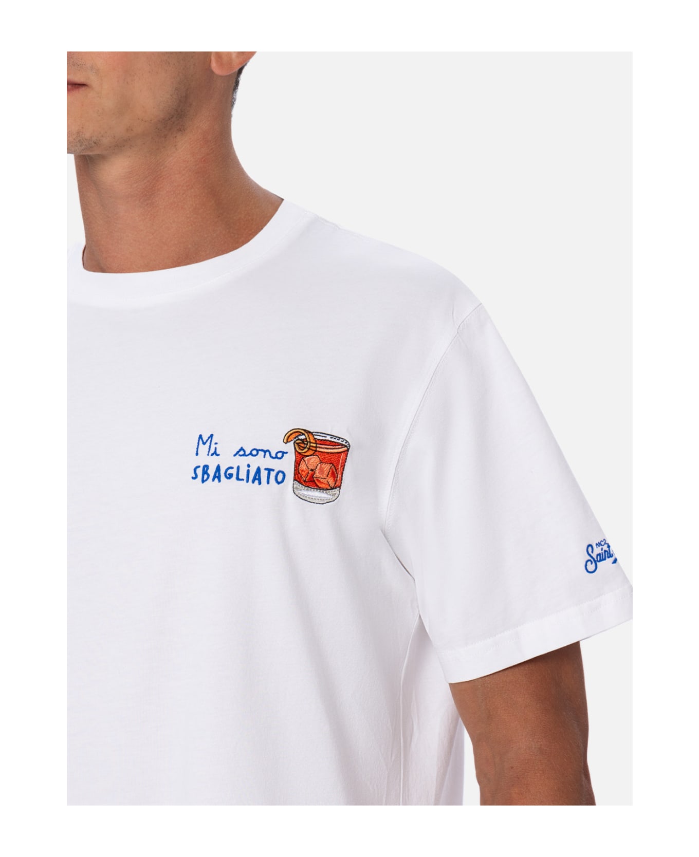 MC2 Saint Barth Man Classic Fit Cotton Jersey T-shirt Portofino With Mi Sono Sbagliato Embroidery - WHITE