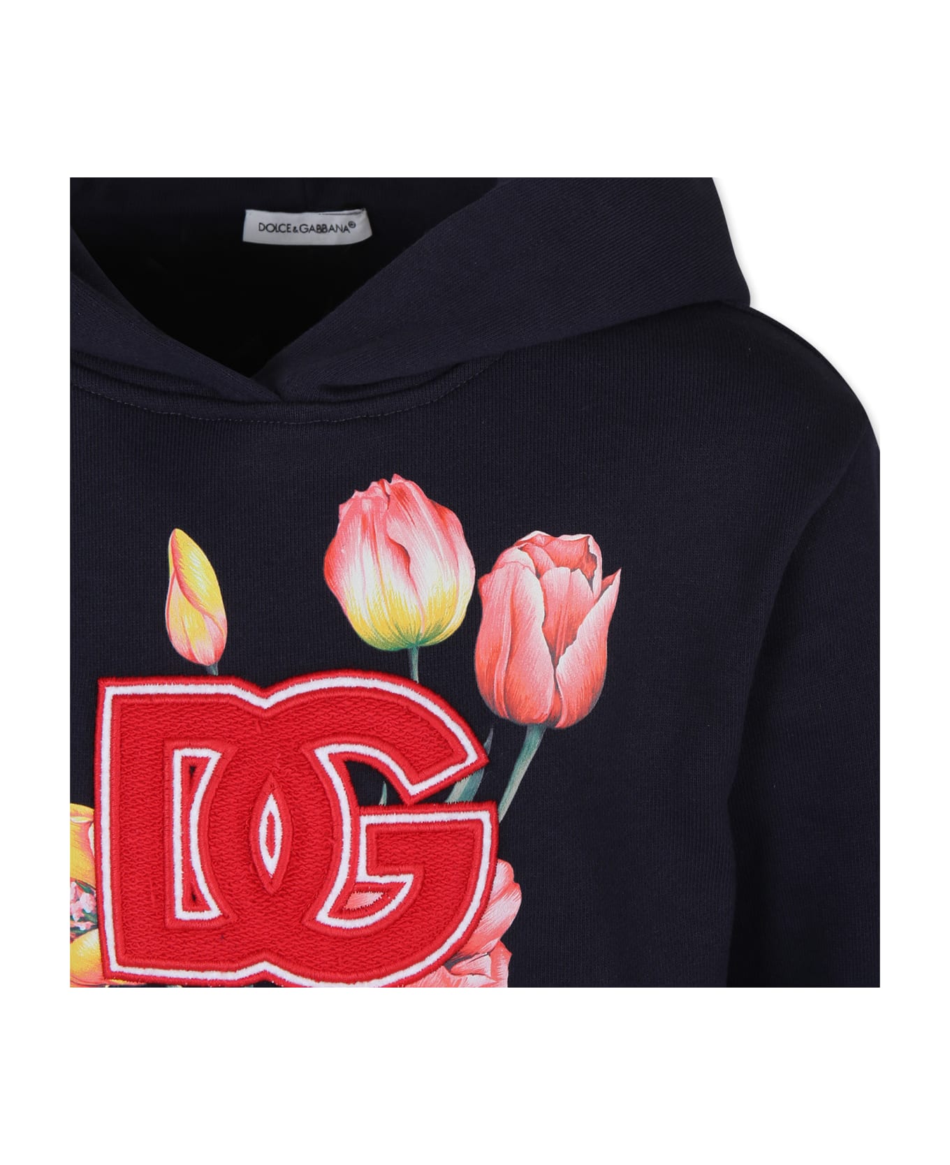 Dolce & Gabbana Blue Dress For Girl With Tulip And Logo - Blue