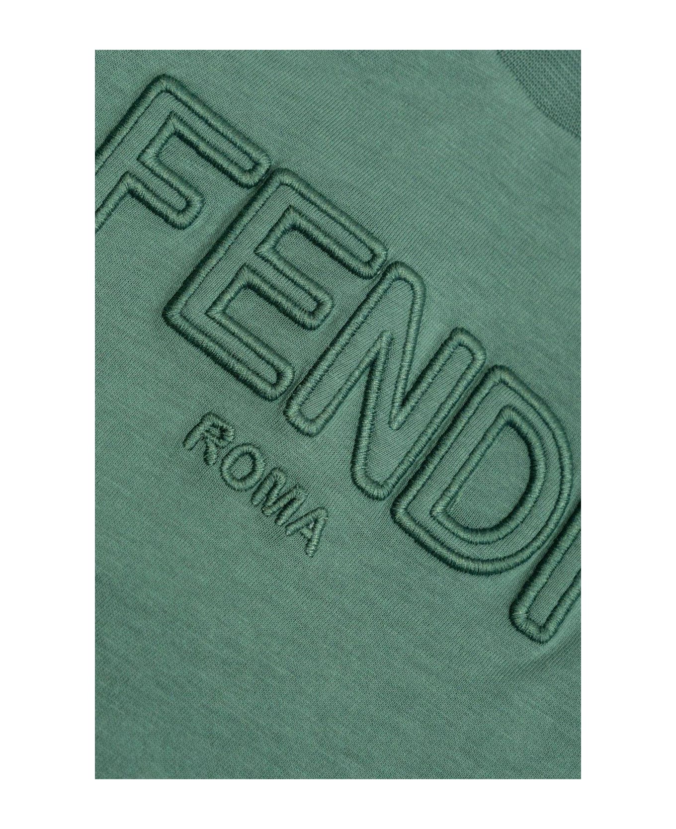 Fendi Logo Embroidered Crewneck T-shirt - Verde