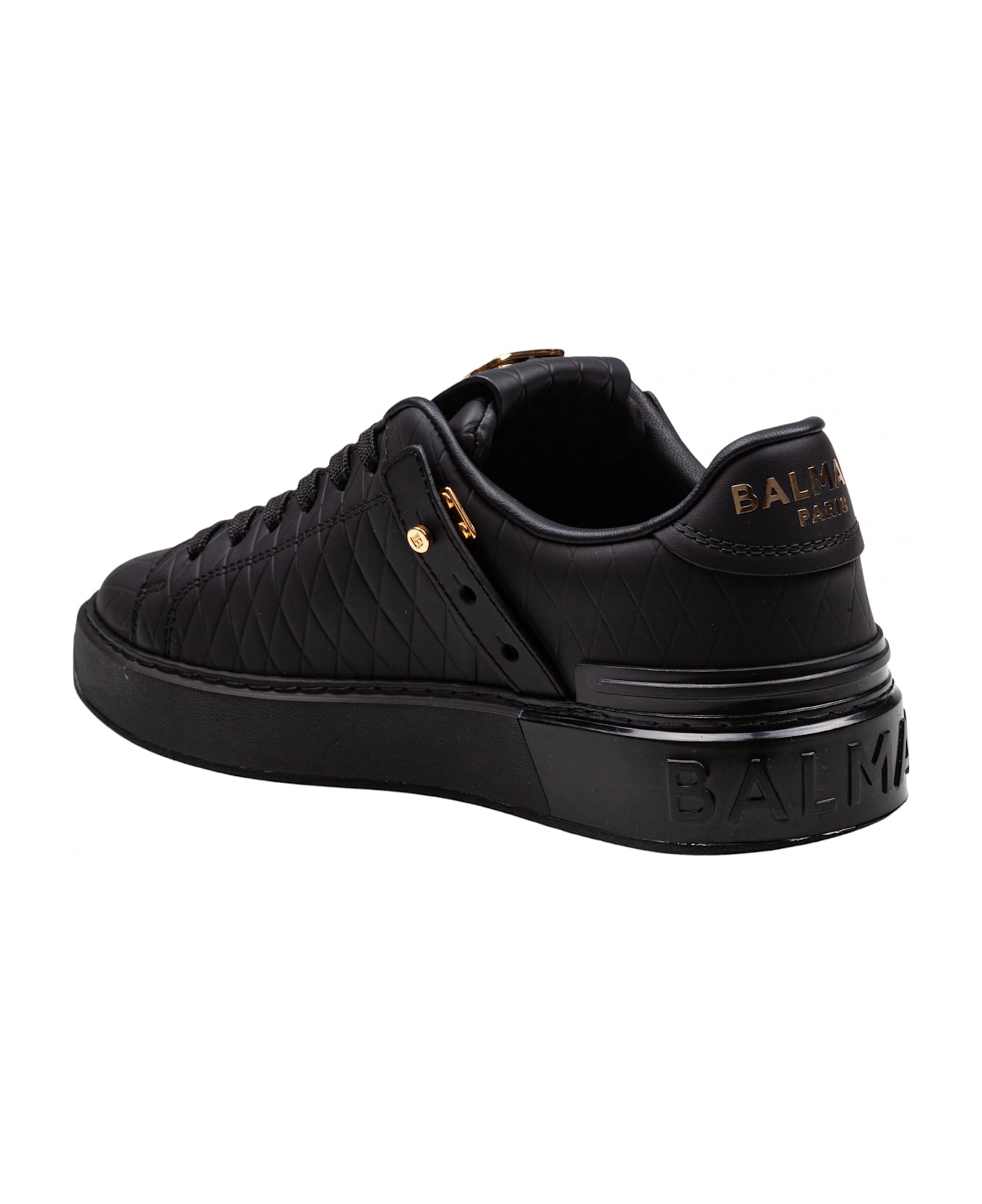 Balmain B-court Leather Sneakers With Diamond Embossing