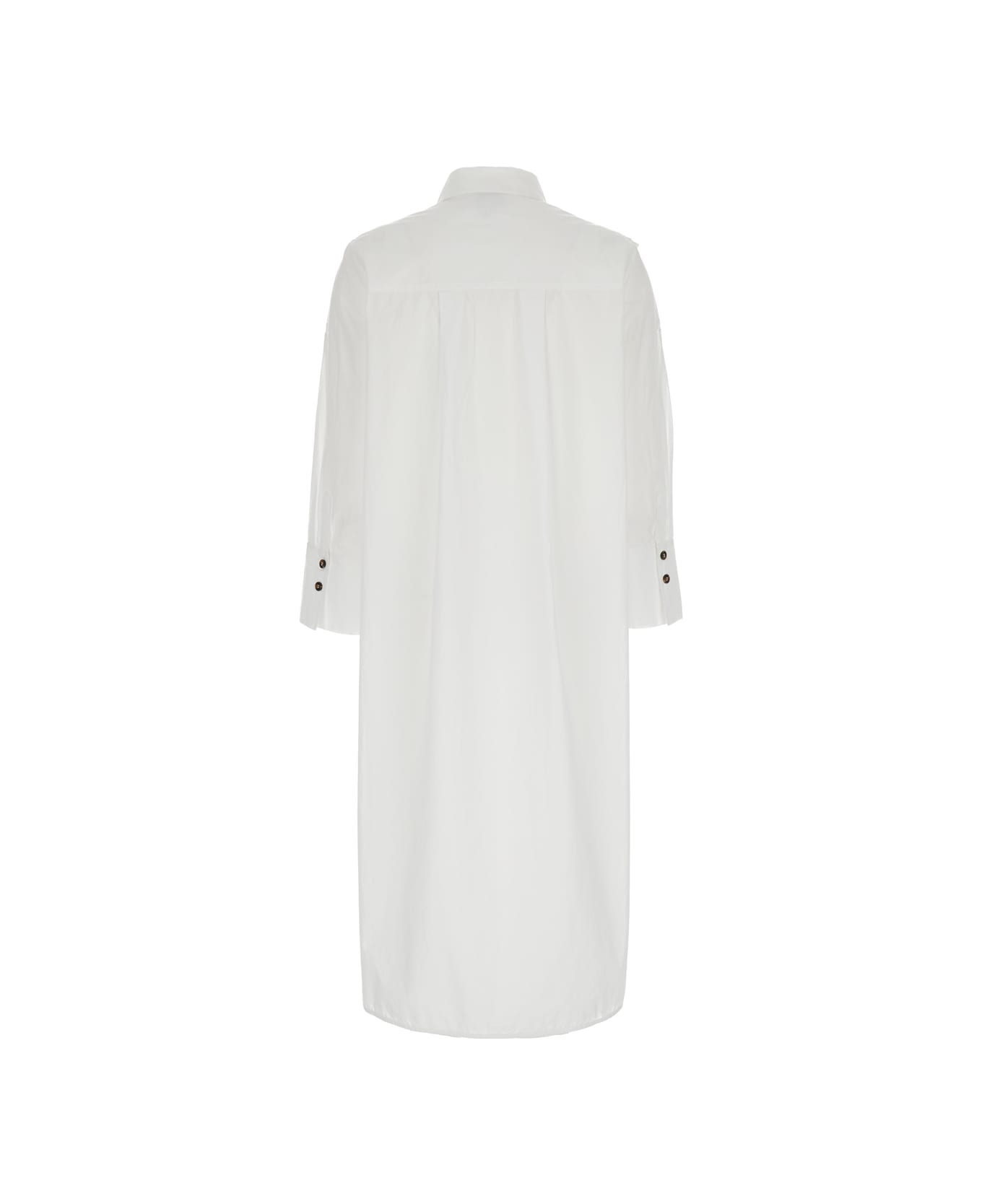 Ganni White Chemisier Dress In Cotton Woman - White