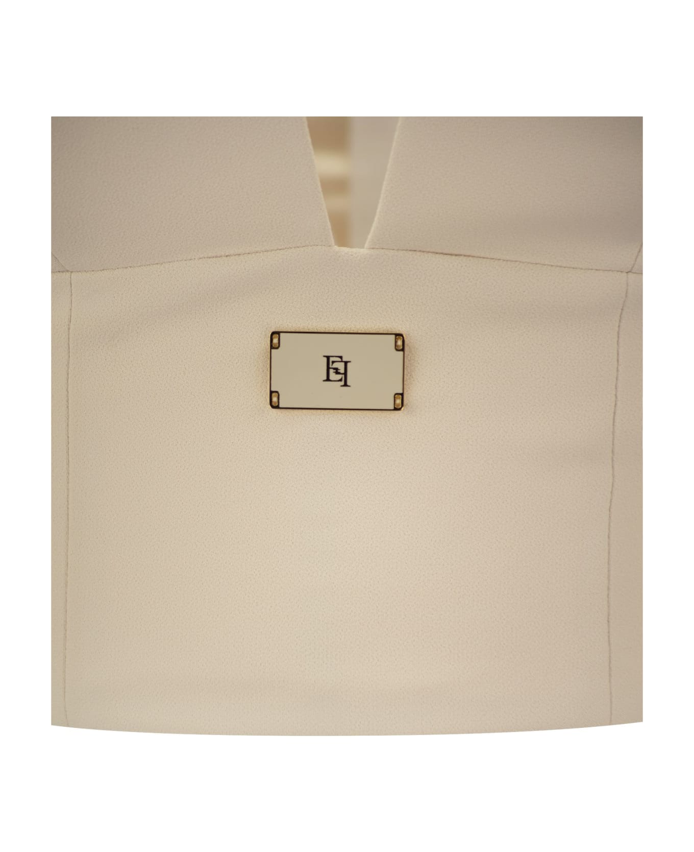 Elisabetta Franchi Stretch Crepe Bustier Top With Enamelled Logo Plaque - Butter