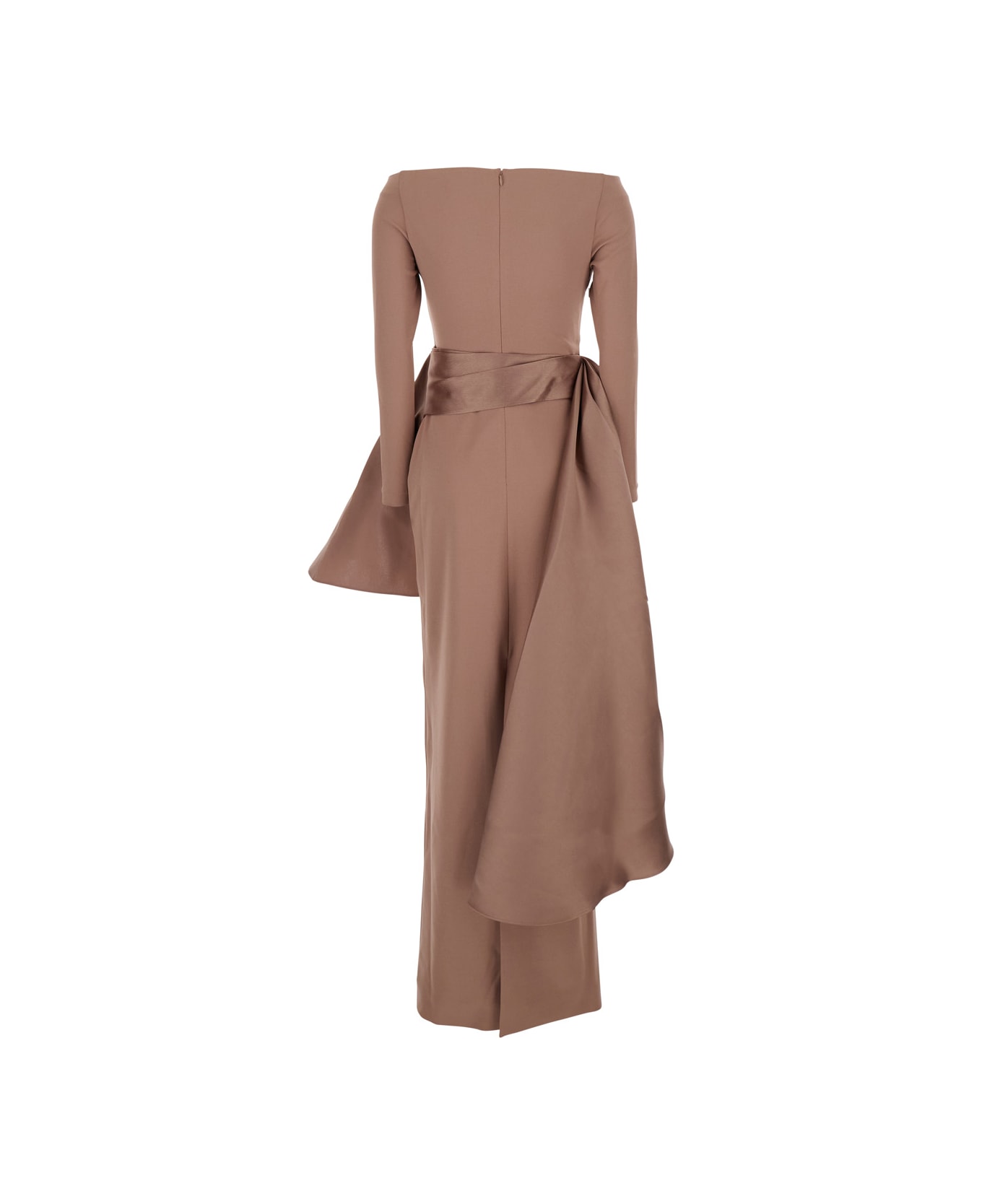 Solace London 
kiana
 Brown Long Dress With Boat Neckline And Maxi Draped Detail In Tech Fabric Stretch Woman - Brown