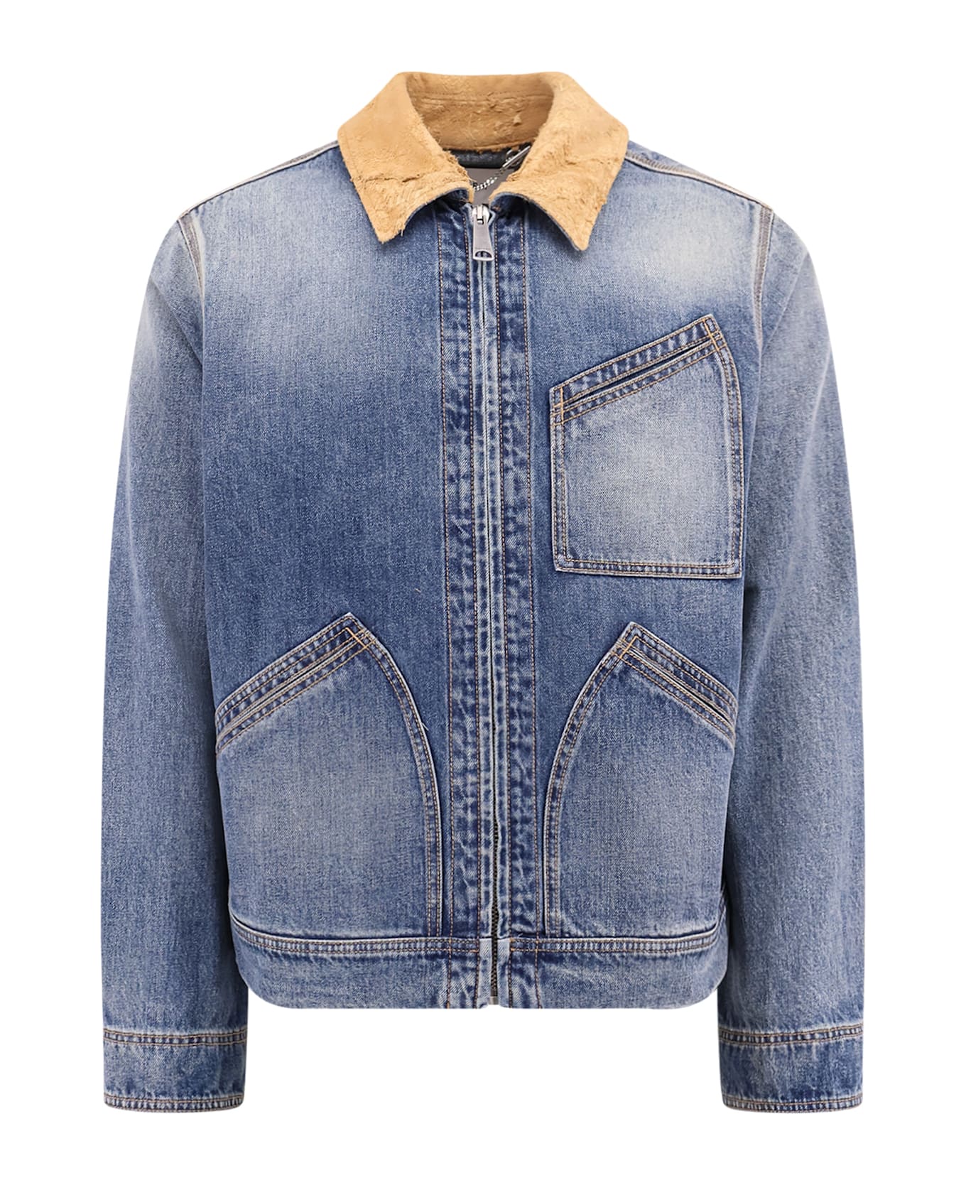 Alexander McQueen Blue Jacket With Classic Collar In Denim Man - Blue