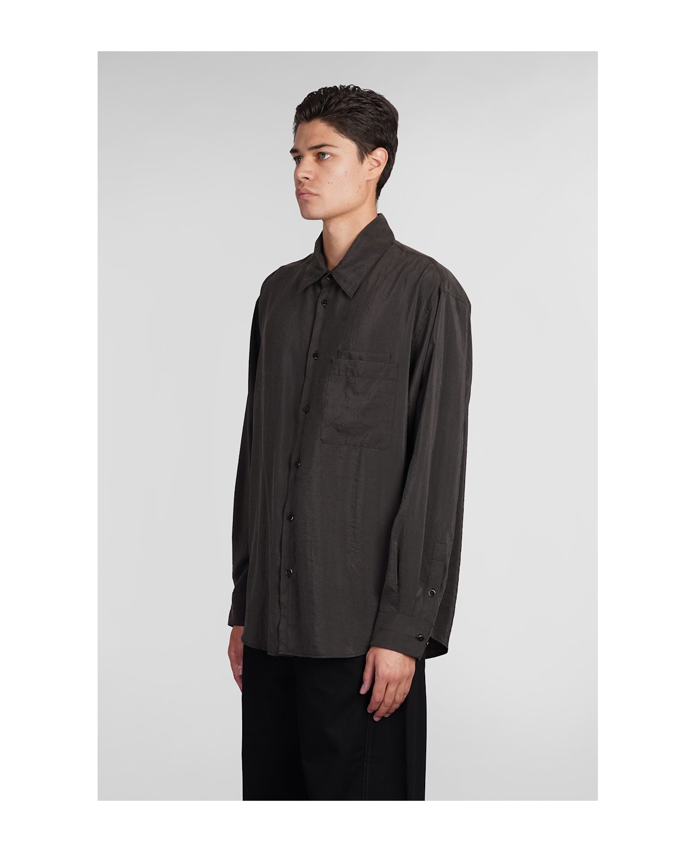 Lemaire Shirt In Brown Silk - brown