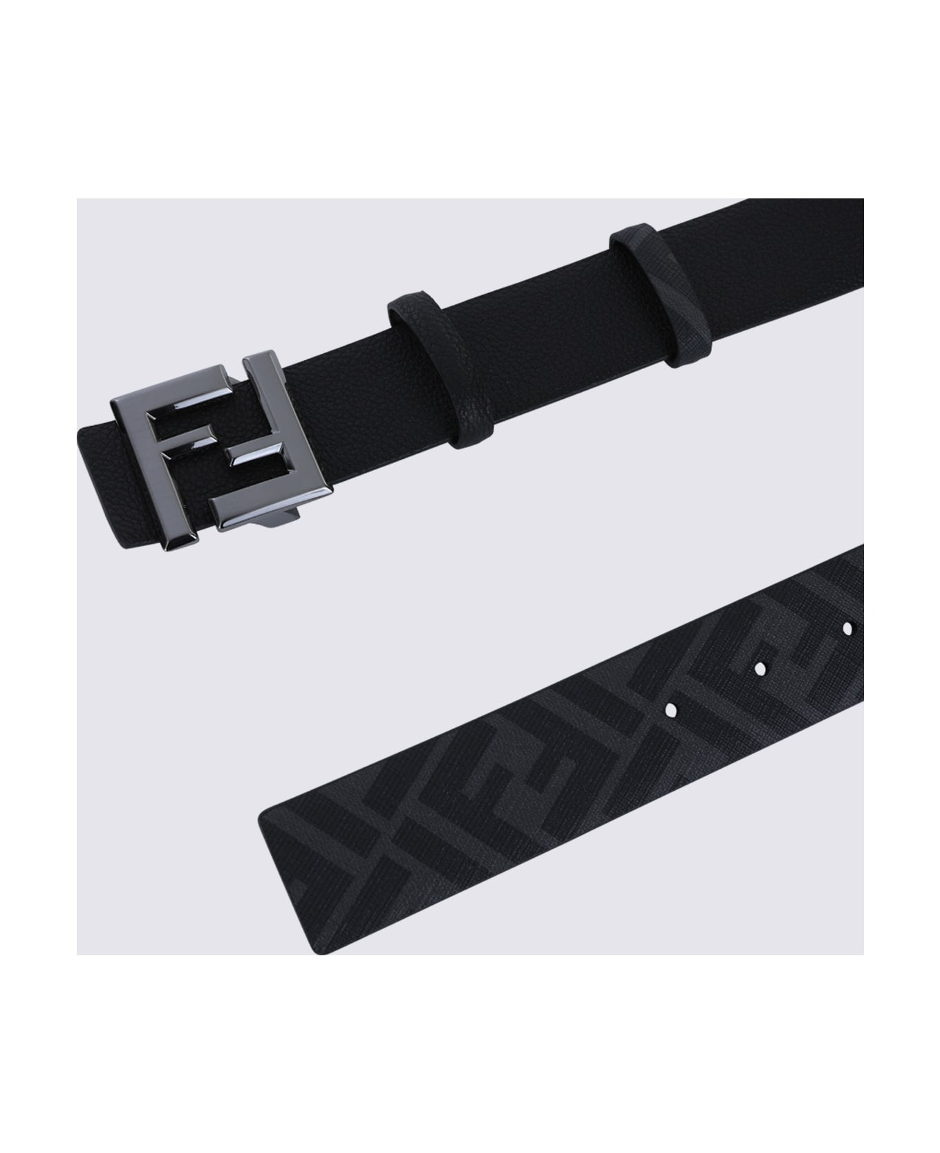 Fendi Black Leather Belt - BLACK + GREY