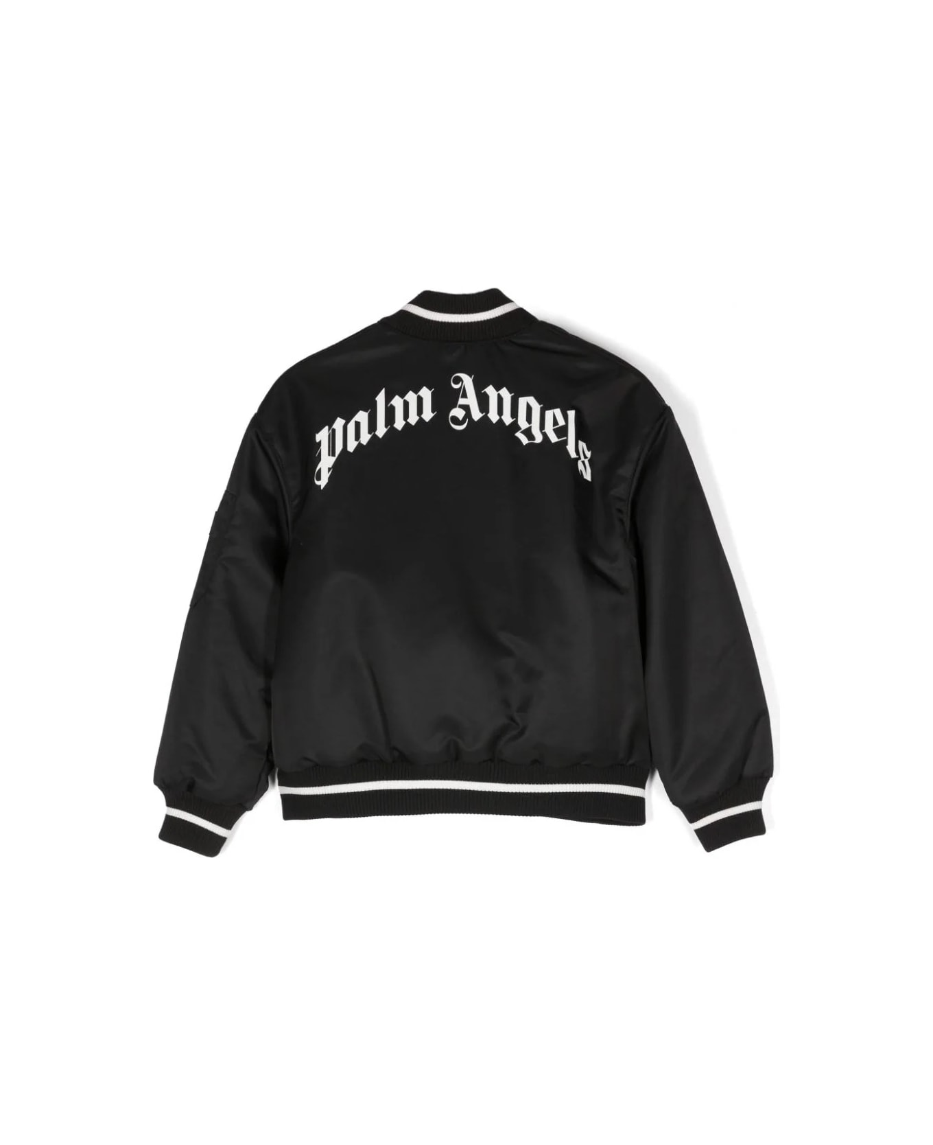 Palm Angels Black Bomber Jacket With Curved Logo - Black コート＆ジャケット