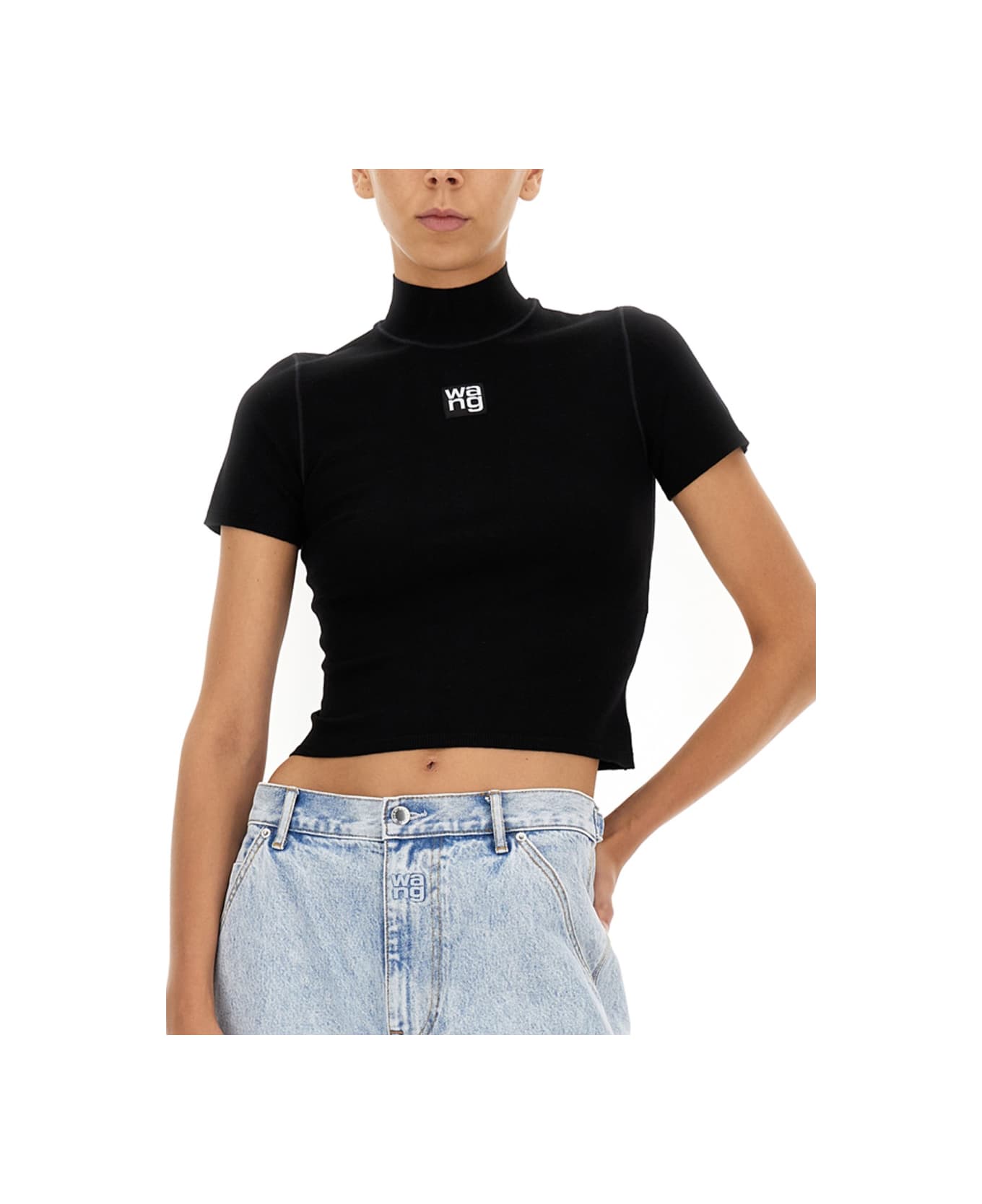 T by Alexander Wang Cropped T-shirt - BLACK Tシャツ