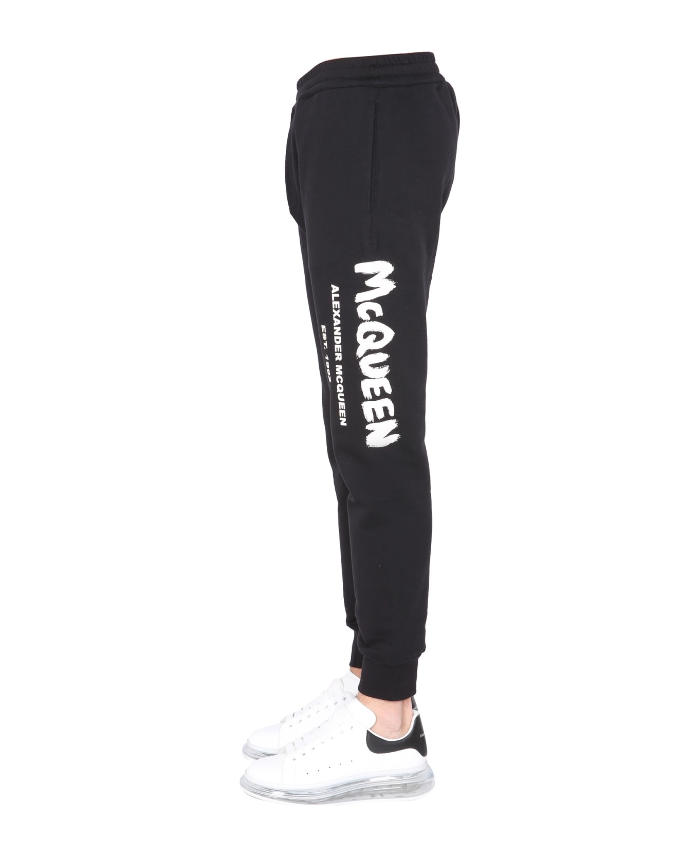 Alexander McQueen Jogging Pants With Graffiti Logo - BLACK/IVORY