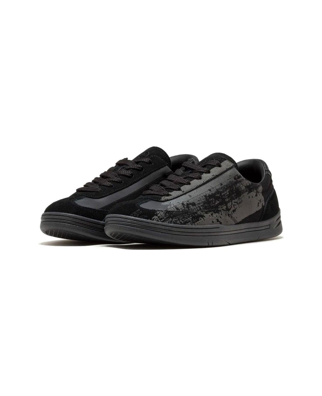 Stone Island Logo Printed Lace-up Sneakers - black