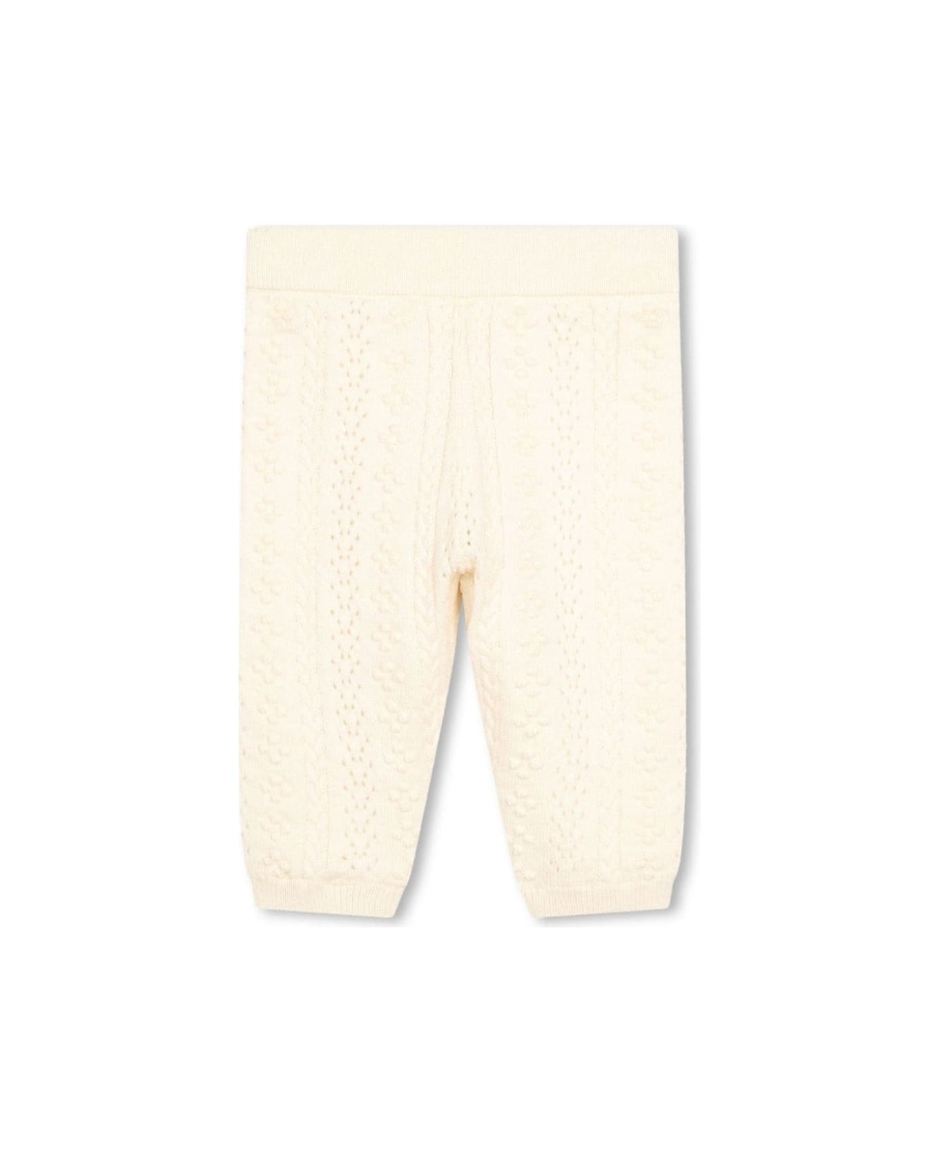 Chloé White Knitted Pants In Cotton And Wool Blend Baby - White