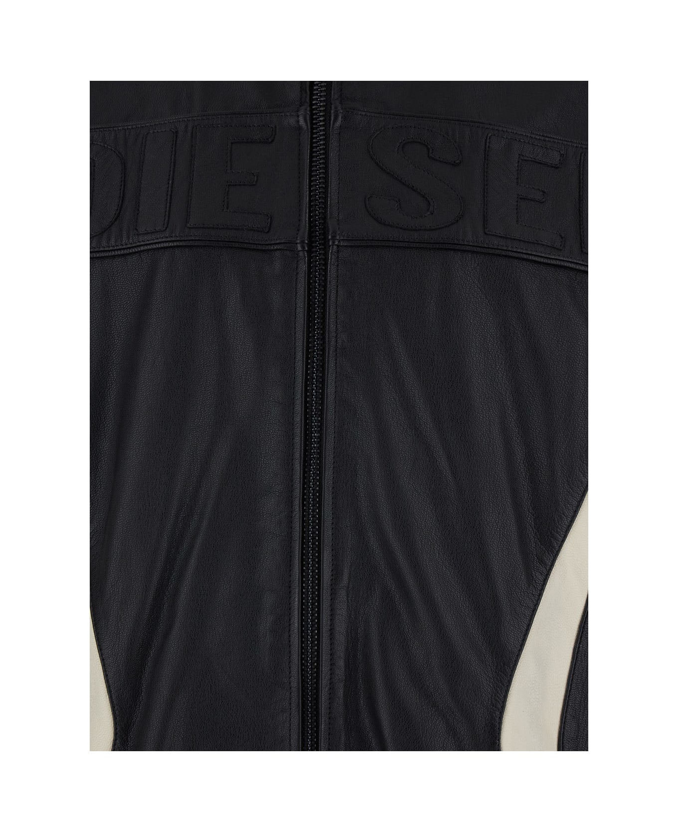 Diesel 'adam' Black Jacket With Embossed Logo On The Front And Details With Stripe In Leather Man - Black