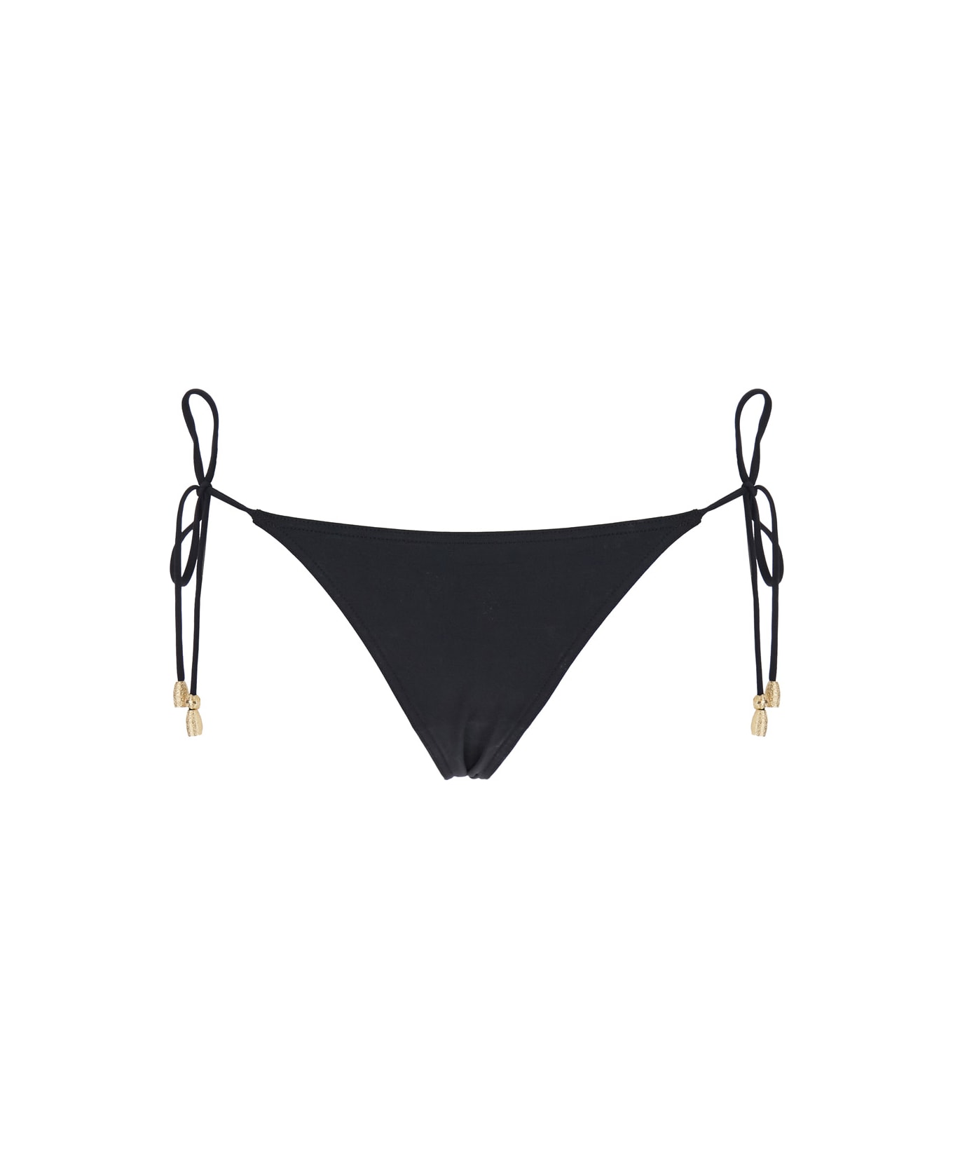 Eres 
exquise
 Black Bikini Bottoms With Beaded Embellishments And Adjustable Tie Closure In Tech Fabric Stretch Woman - Black