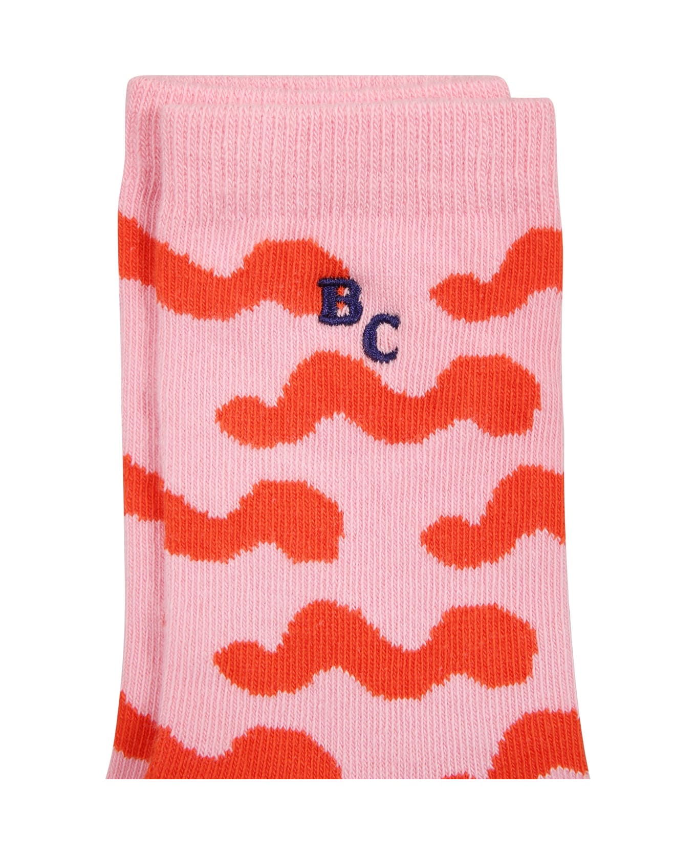 Bobo Choses Pink Socks For Girl With Red Waves And Logo - Pink