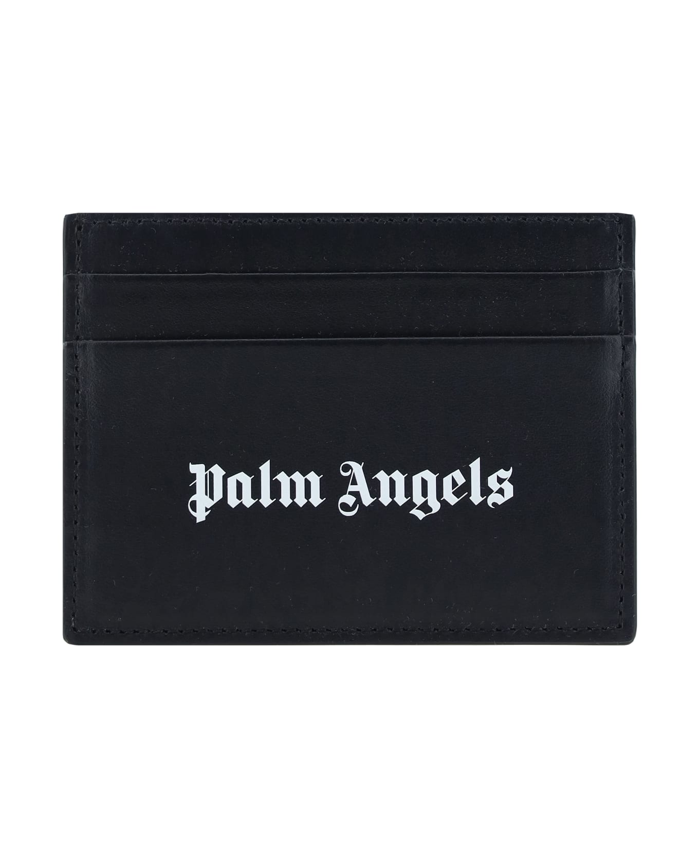 Palm Angels Black Calf Leather Card Holder - Black Opti