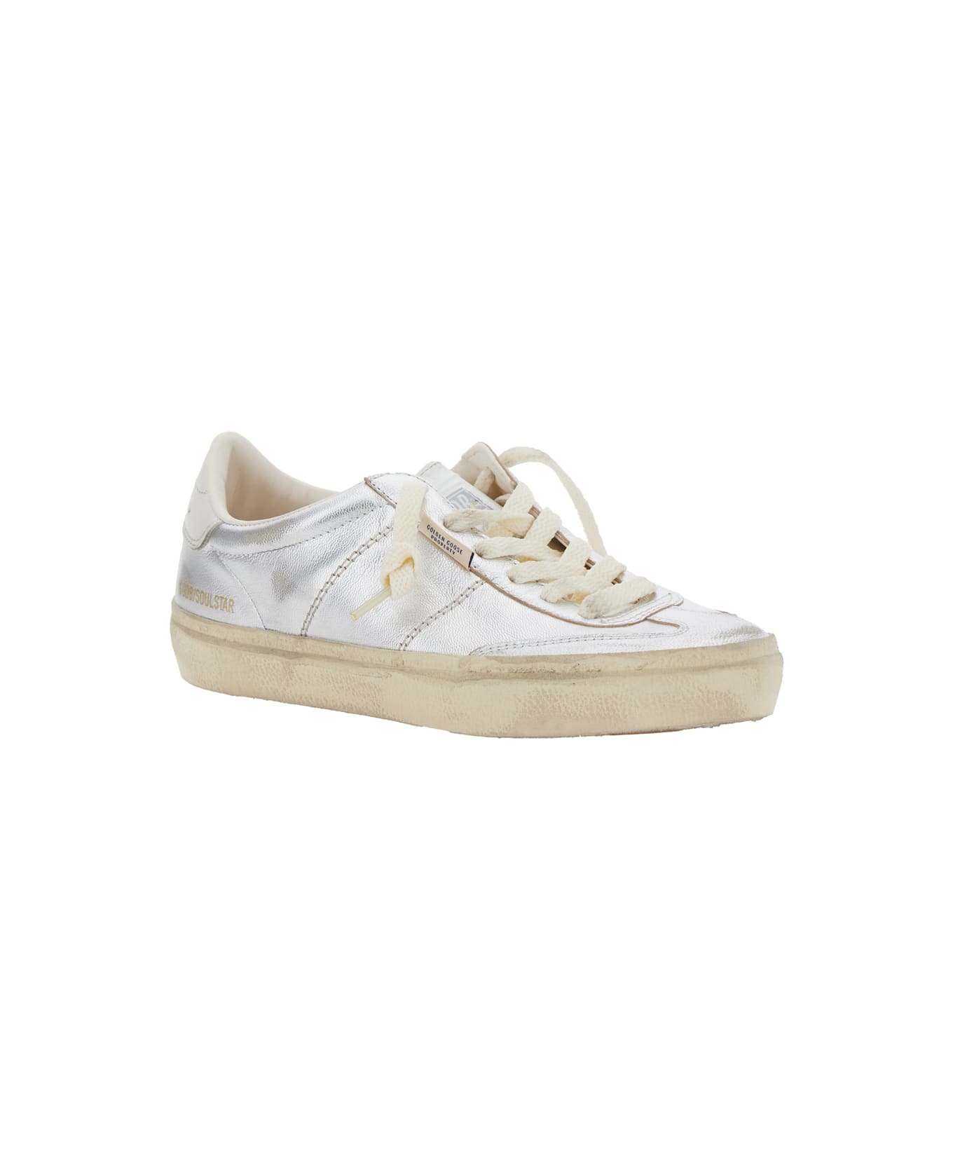 Golden Goose 'soulstar' Metallic Low Top Sneakers With Logo Patch On The Tongue And Logo Lettering On Side And Heel In Leather Woman - Metallic