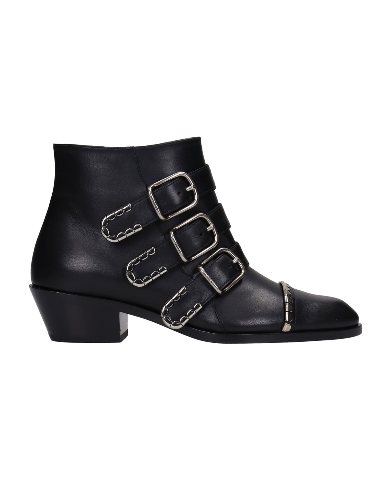 Chloé Idol Low Heels Ankle Boots In Black Leather - black