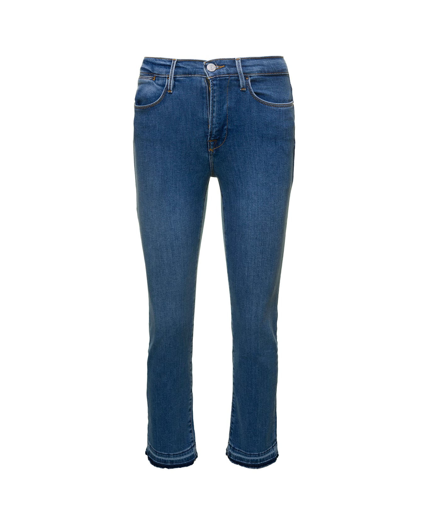 Frame 'le High Straight' Blue Five-pocket Style Jeans In Cotton Blend Denim Woman - Blu
