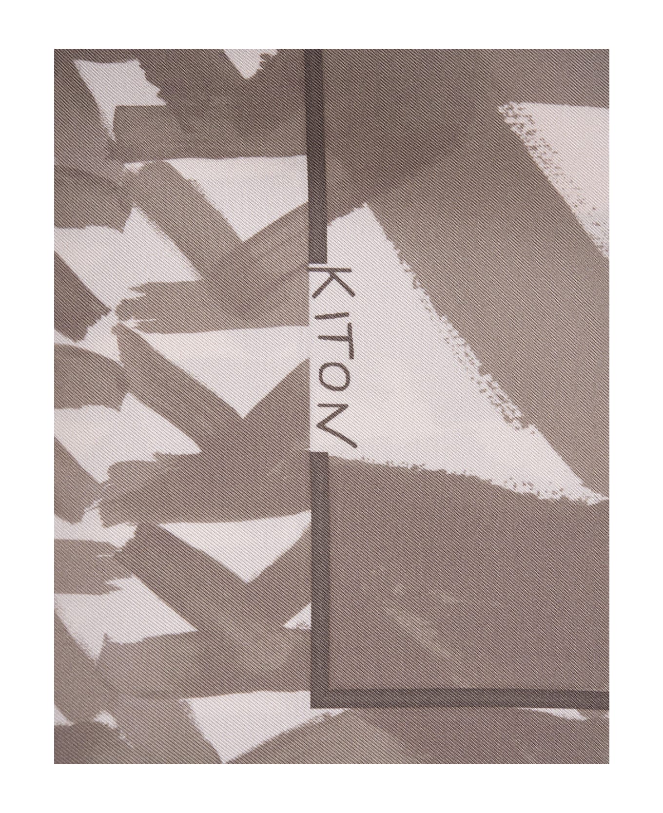 Kiton Taupe Printed Silk Scarf - Brown