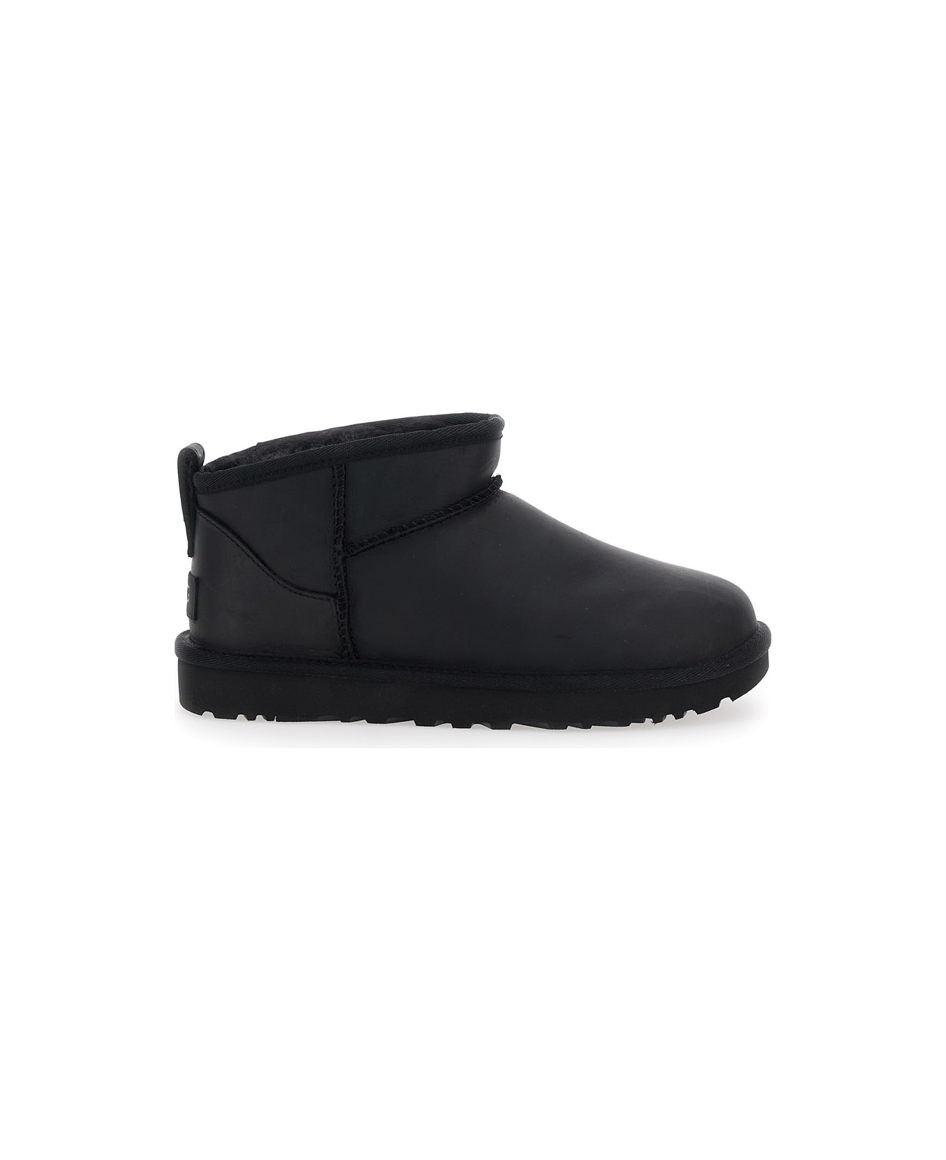 UGG 'classic Ultra Mini' Black Ankle Boots With Shearling Lining In Leather Woman - Black