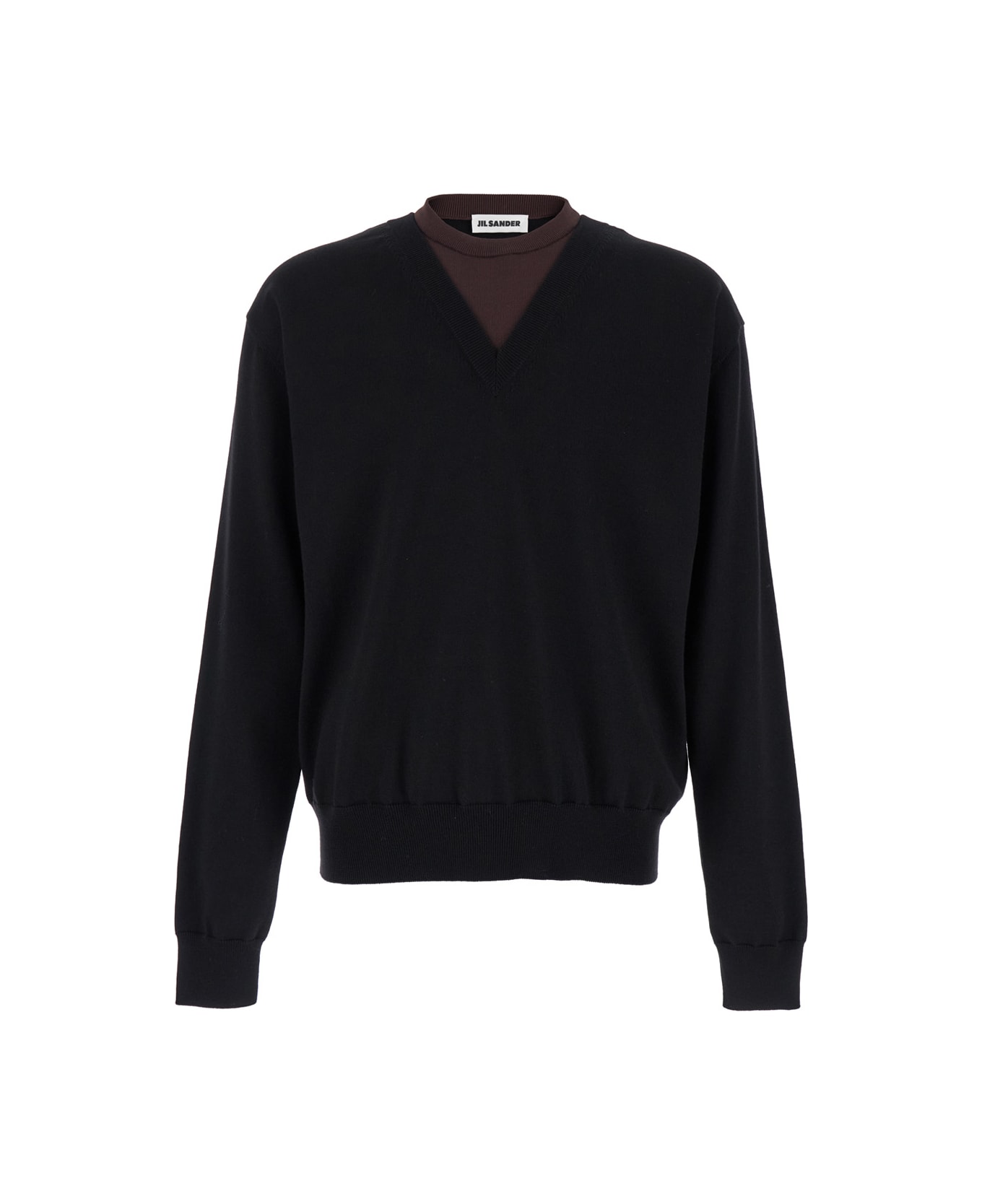 Jil Sander Black And Brown Double-neck Sweater In Wool Man - Black ニットウェア