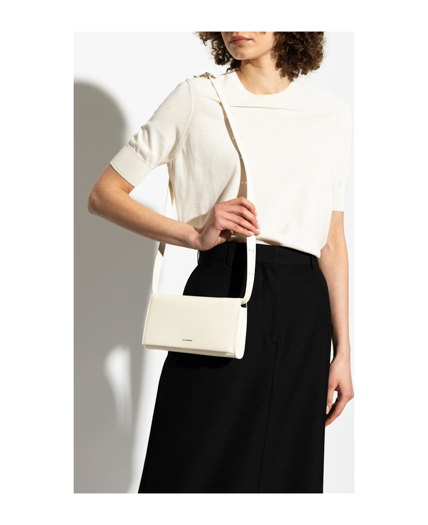 Jil Sander Leather Wallet On A Strap - Ivory