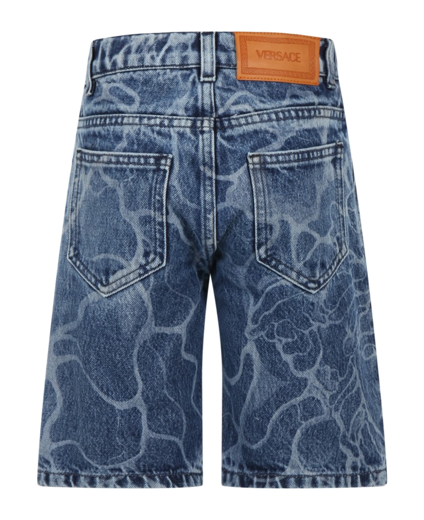 Versace Blue Jeans Bermuda Shorts For Boy With Print Medusa - Denim