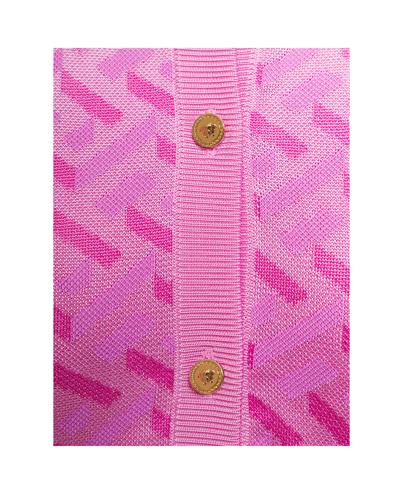 Versace Pink La Greca Monogram Cardigan In Silk Blend Woman - Pink