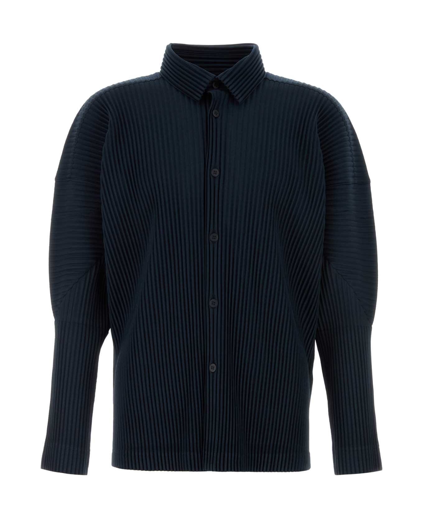 Homme Plissé Issey Miyake Navy Blue Polyester Shirt - SEPIABROWN