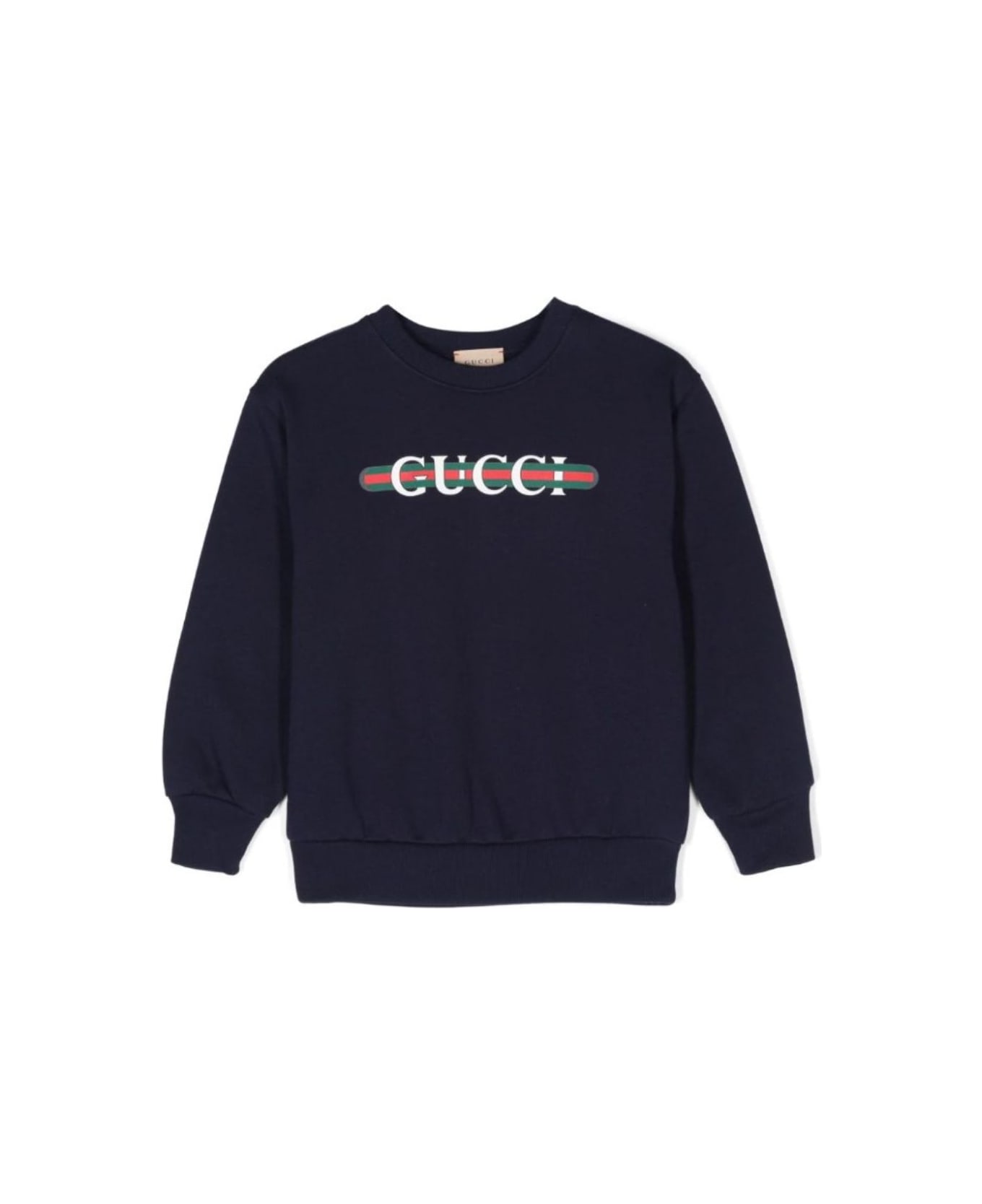 Gucci Black Crewneck Sweatshirt With Web Detail In Jersey Boy - Blu