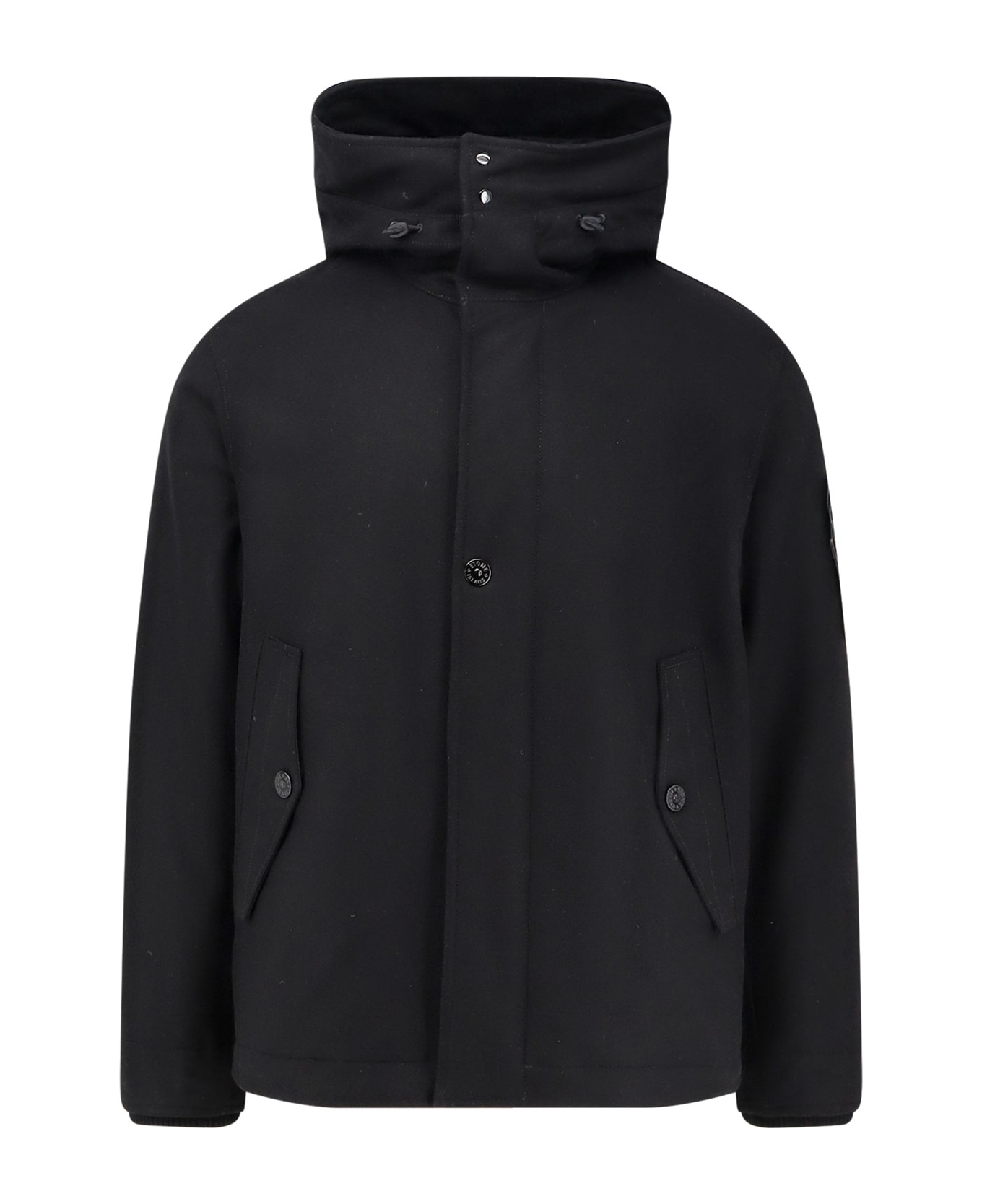 Stone Island Wool Blend Padded Parka Jacket - Black