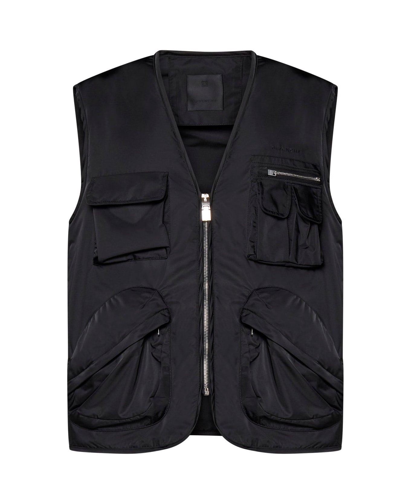 Givenchy Zip-up Logo Embroidered Vest - Black