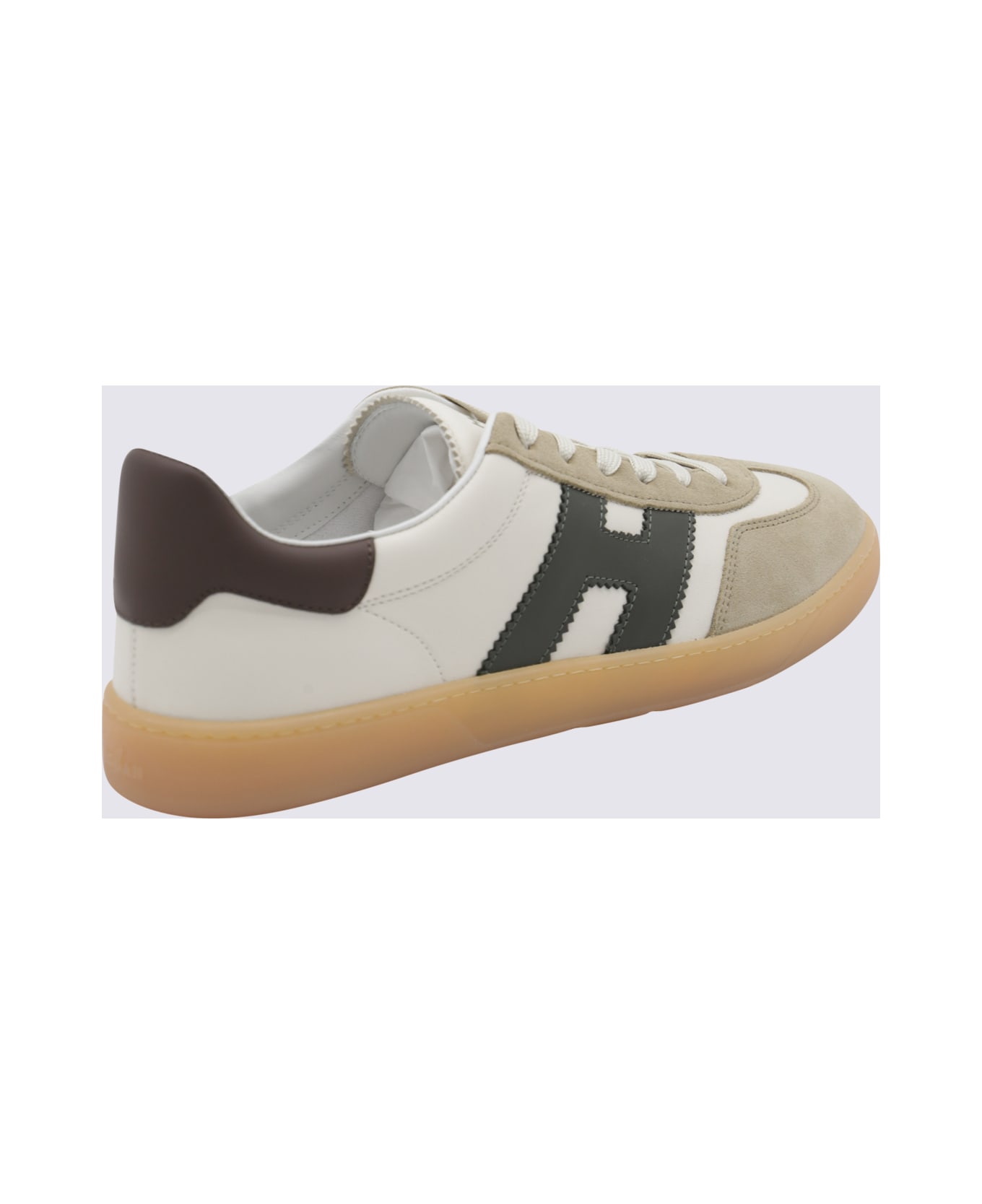 Hogan White And Grey Leather Sneakers - WHITE/GREEN/BROWN