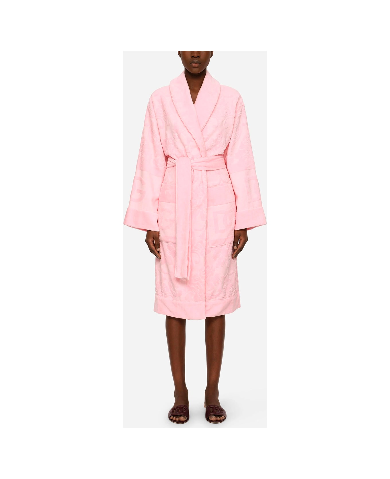 Dolce 
Gabbana Pink Bathrobe With Front Belt Closure And Two Front Maxi Patch Pockets In Cotton Home - Pink
