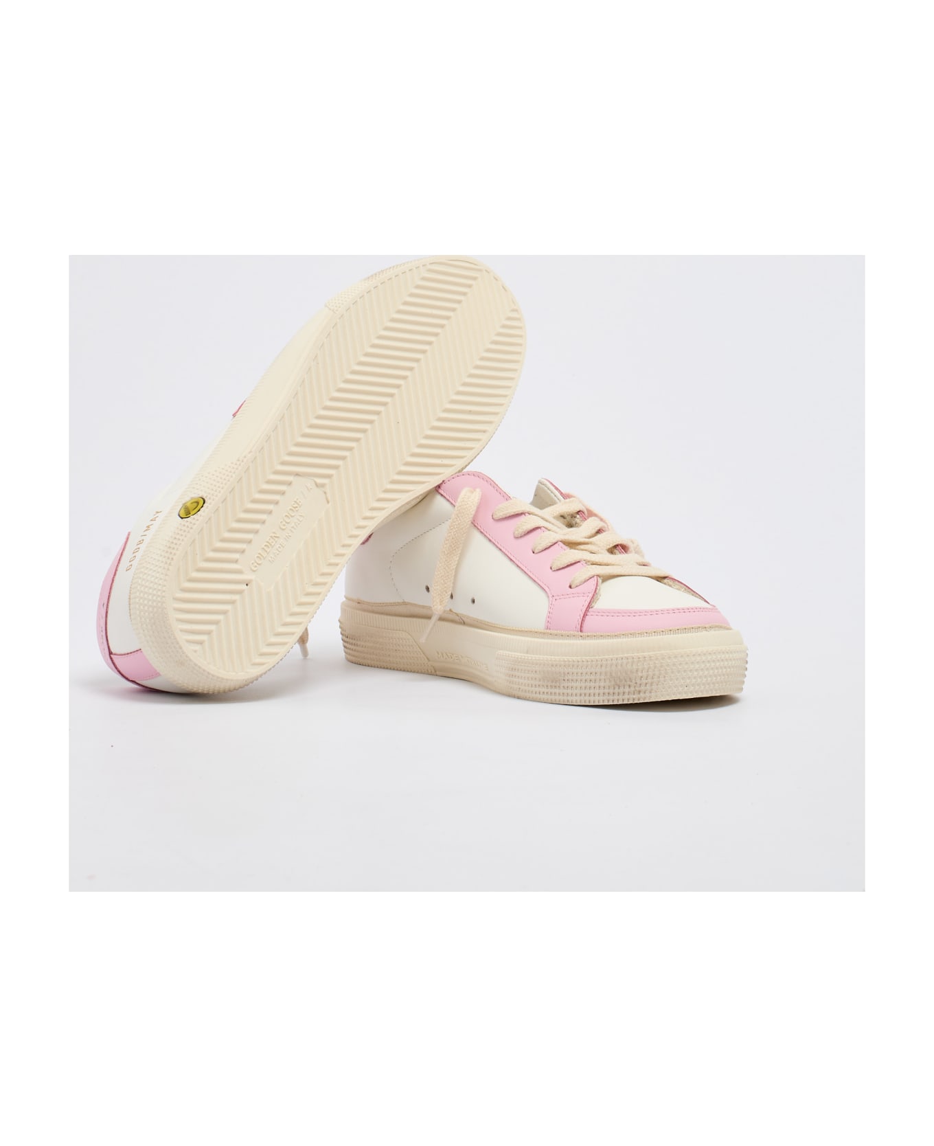 Golden Goose May Leather Sneaker - BIANCO-ROSA 