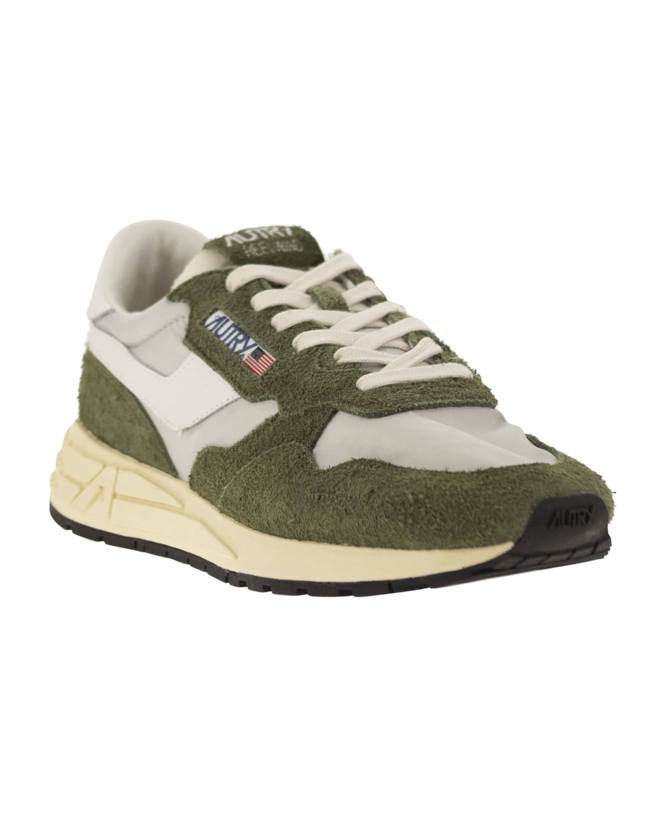 Autry Reelwind - Suede And Technical Textile Trainer - Military Green