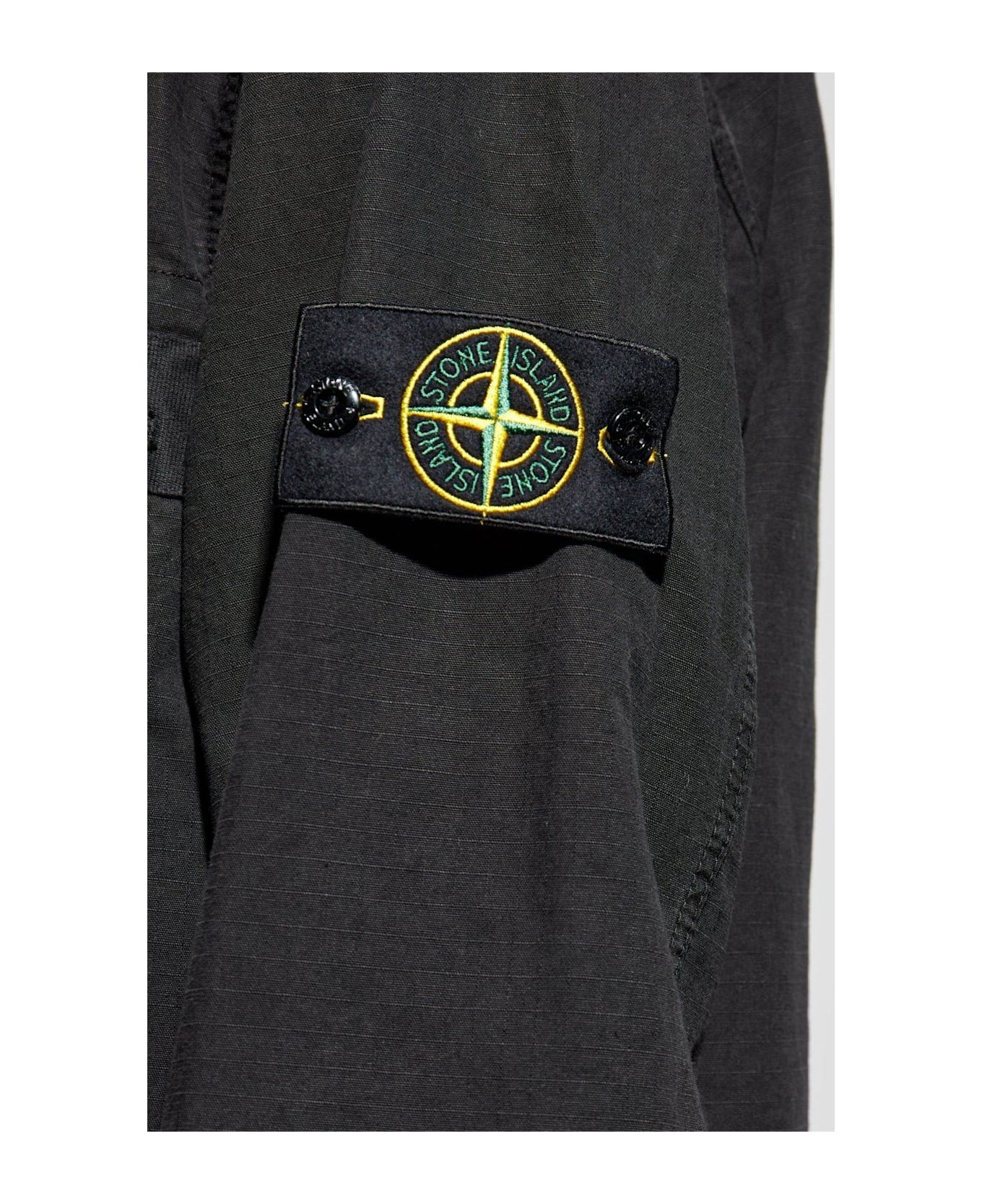 Stone Island Logo Patch Shirt Jacket - BLACK