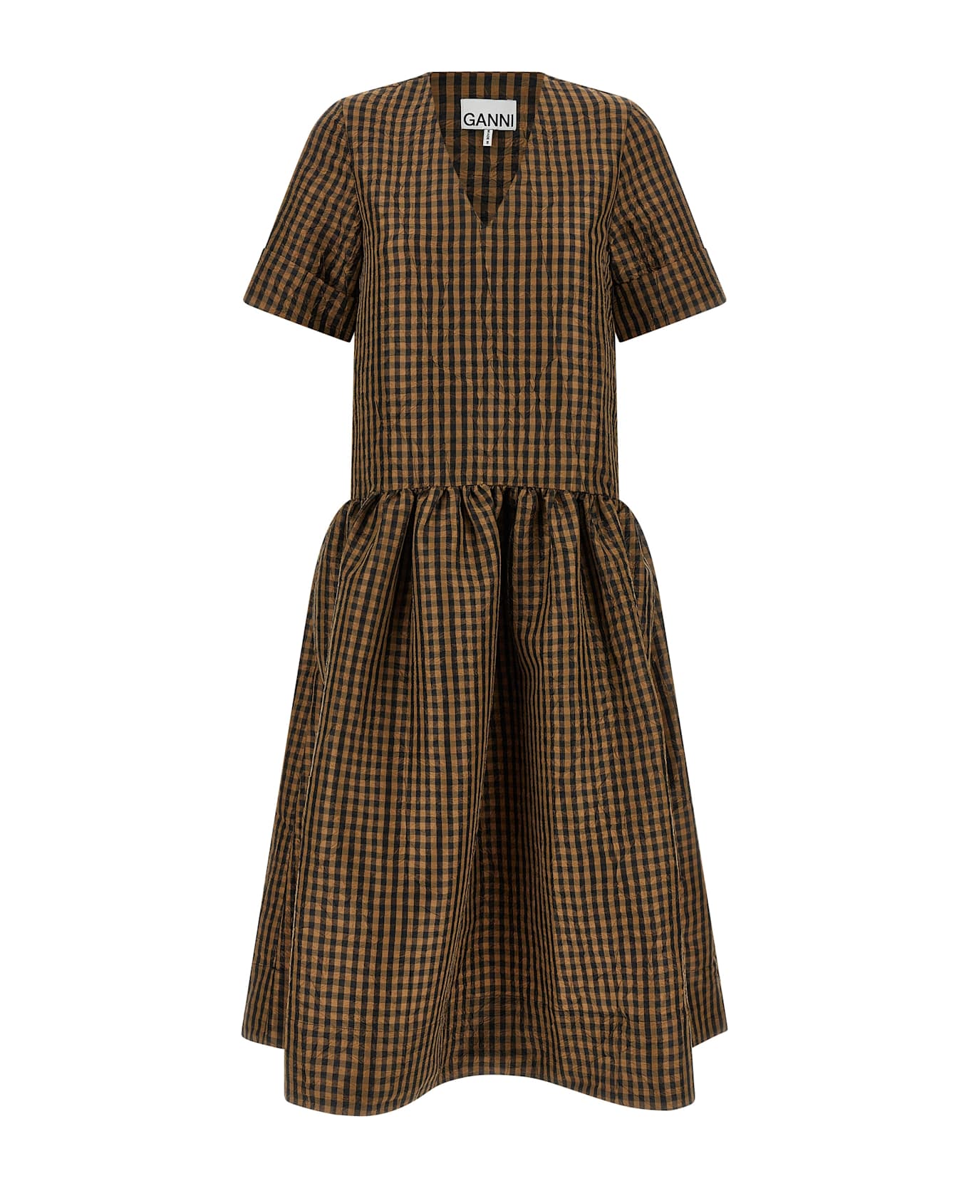Ganni 'taffetà Crinckled' Dress - Brown