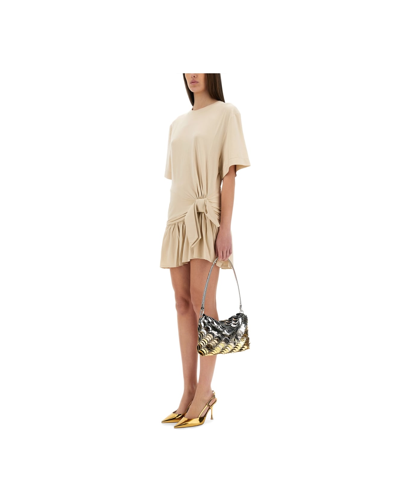 Paco Rabanne Mini Dress With Bow - BEIGE