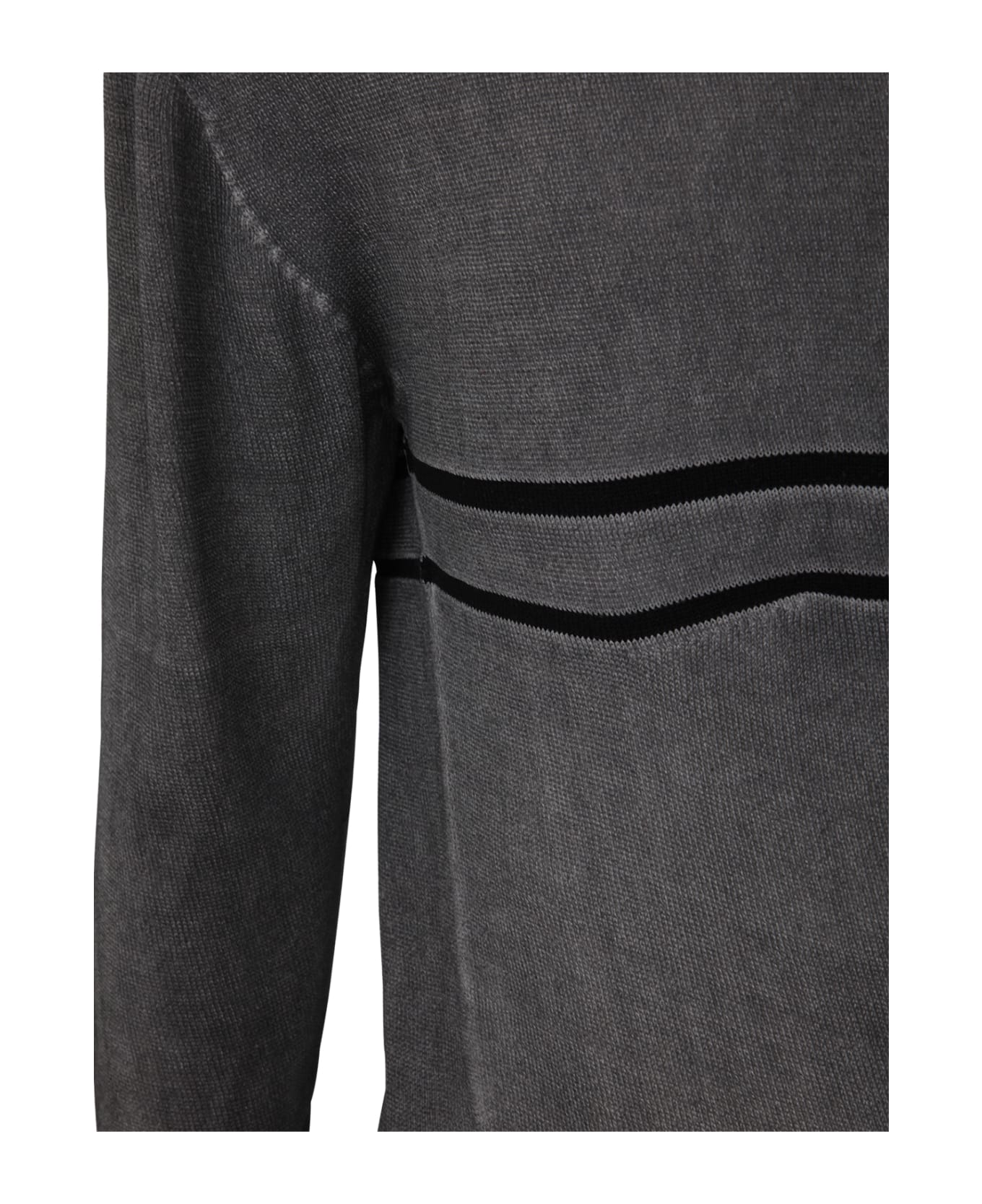 MD75 Striped Round Neck Pullover - Grey Black ニットウェア