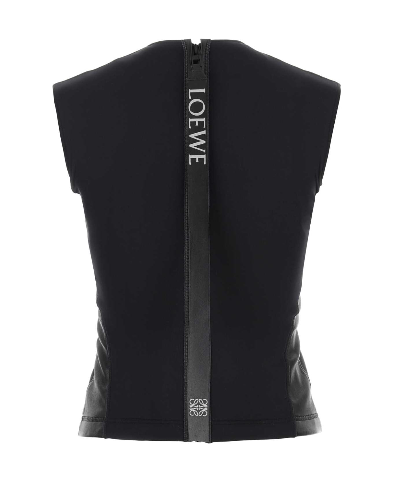 Loewe Black Leather And Fabric Top - BLACK フリース