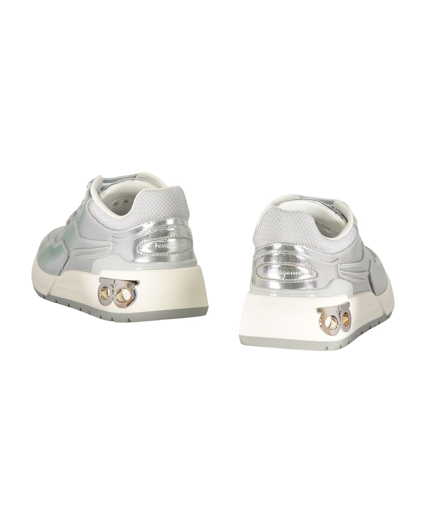 Ferragamo Leather And Fabric Low-top Sneakers - Silver