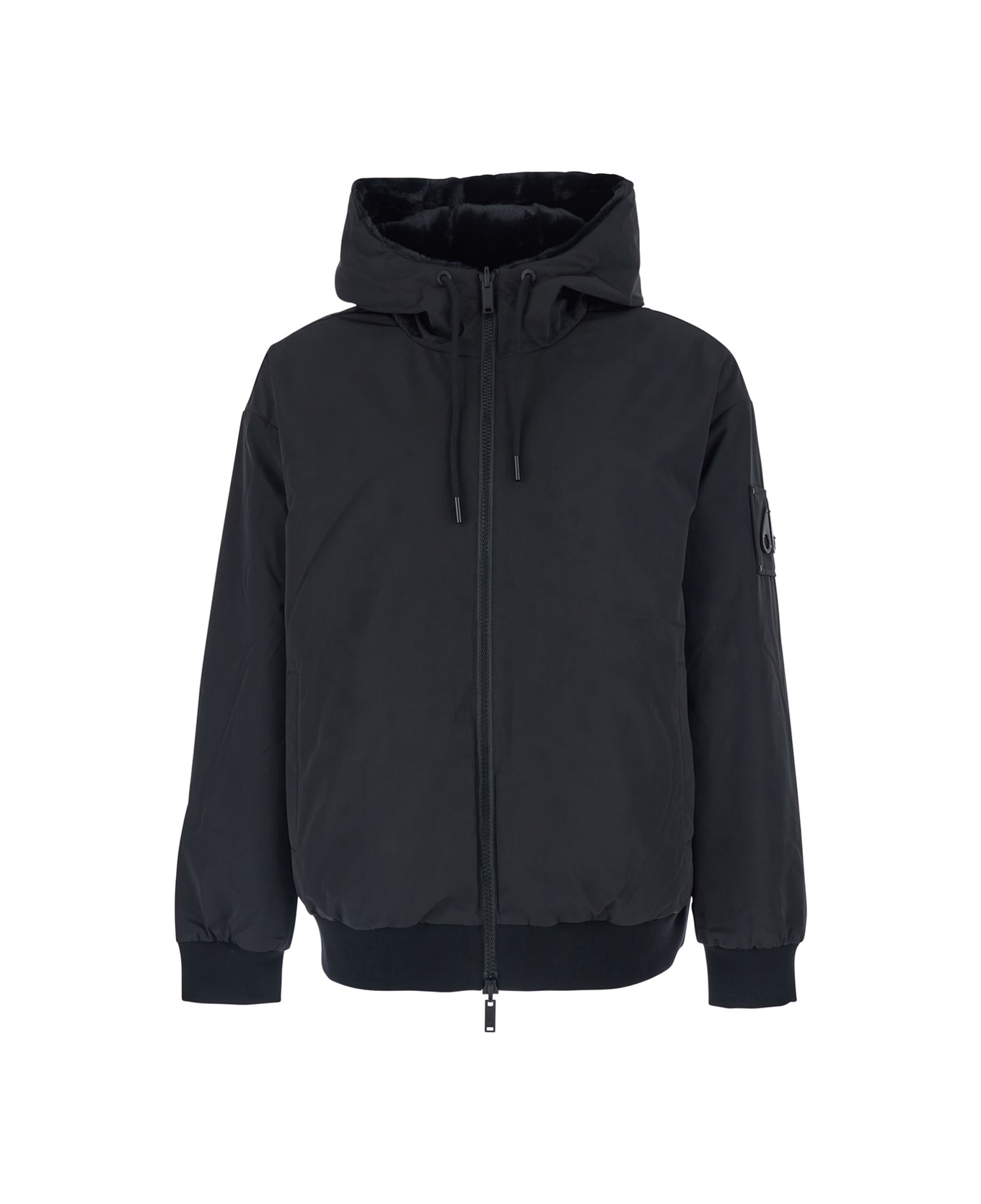 Moose Knuckles 
roland
 Black Reversible Sweatshirt With Drawstring Hood And Logo Plaque On The Sleeve In Tech Fabric And Ecofur Man - Black