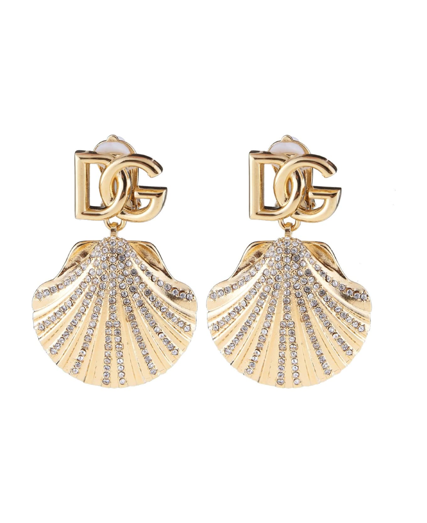 Dolce & Gabbana Dolce And Gabbana Earrings With Dg Logo And Shell - Gold