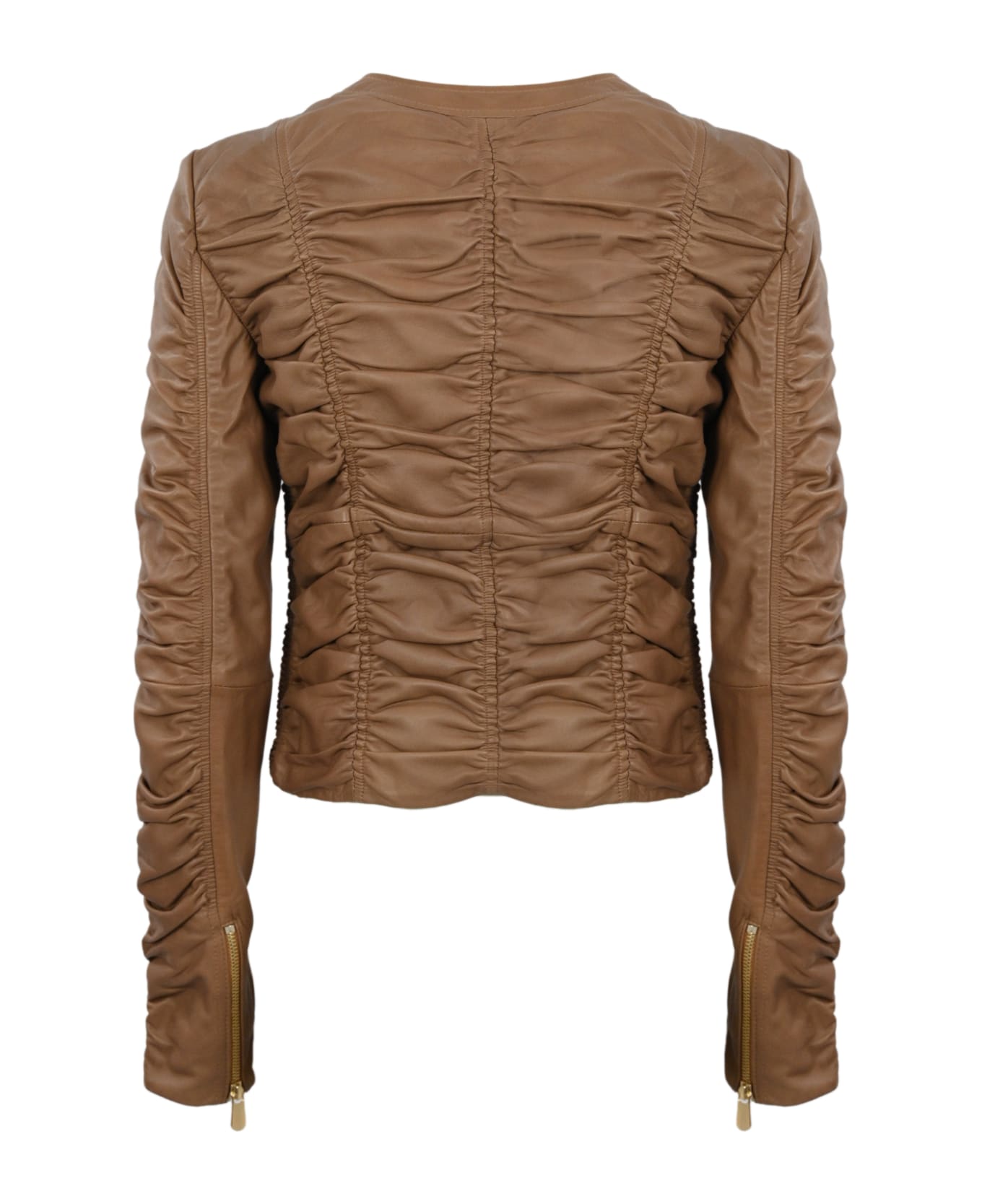 Pinko Ruched Detail Leather Jacket - Noce