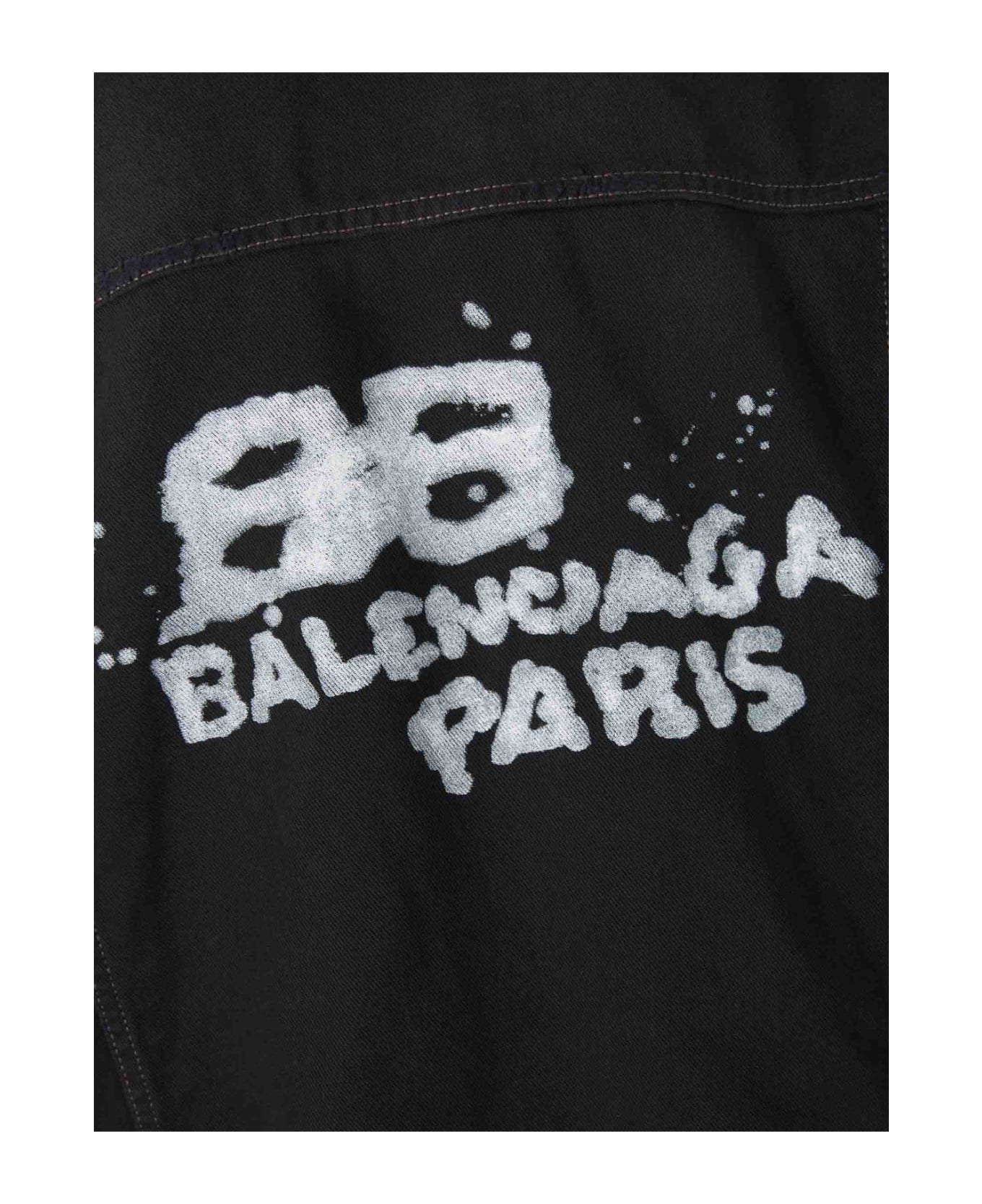 Balenciaga Logo Detailed Oversized Denim Jacket - Matte Black