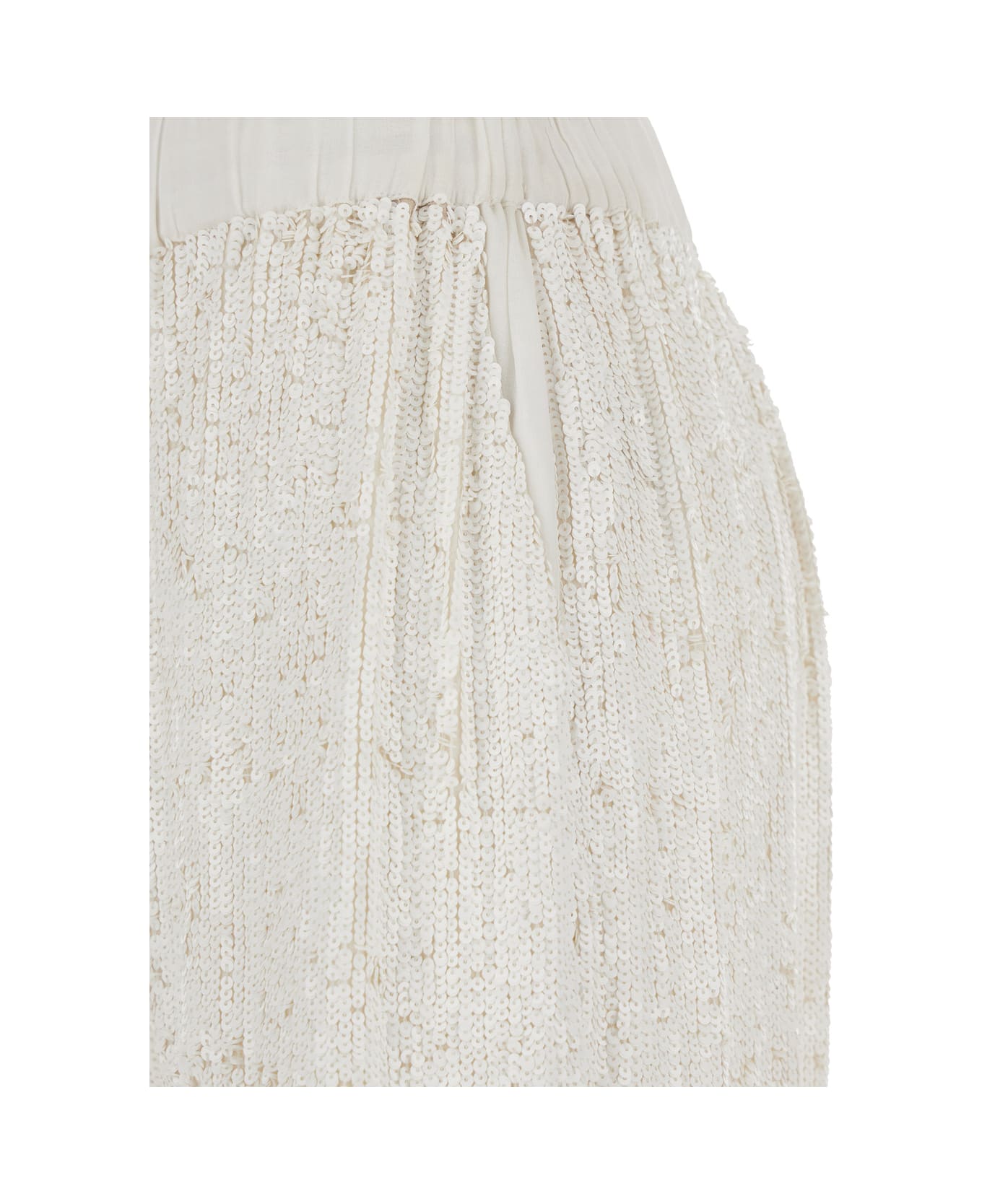 Parosh Pantalone - Full Paillettes - White