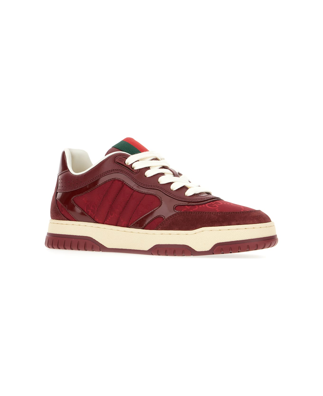Gucci Tiziano Red Leather And Gg Supreme Fabric Re-web Sneakers - ROSSO ANCORA