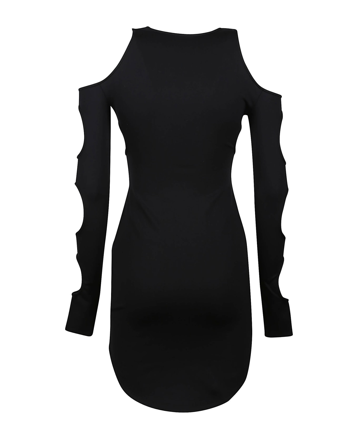 Off-White Sleek Holes Long Sleeve Mini Dress - Nero